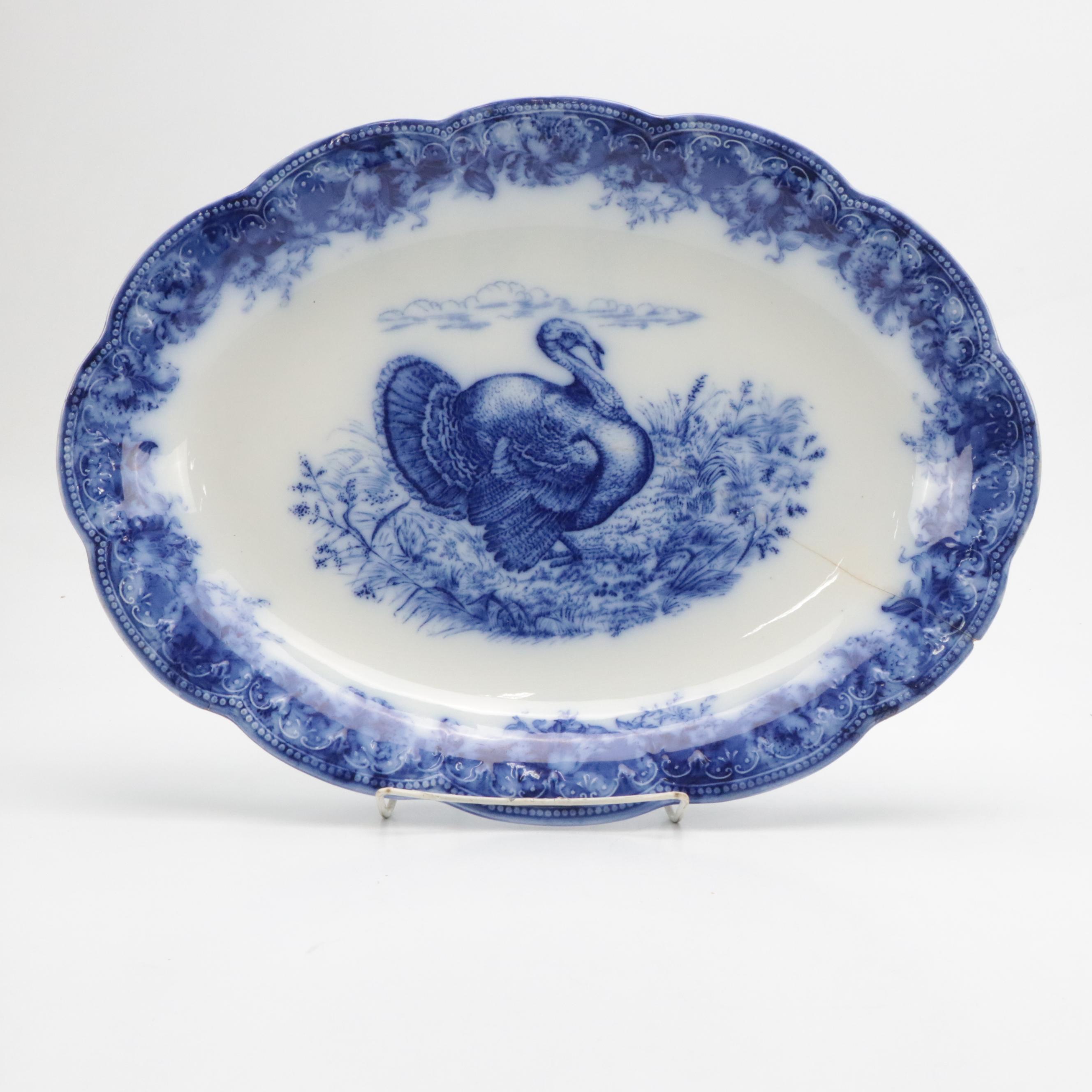 Wedgwood "Clytie" Flow Blue Turkey Platter and Plates
