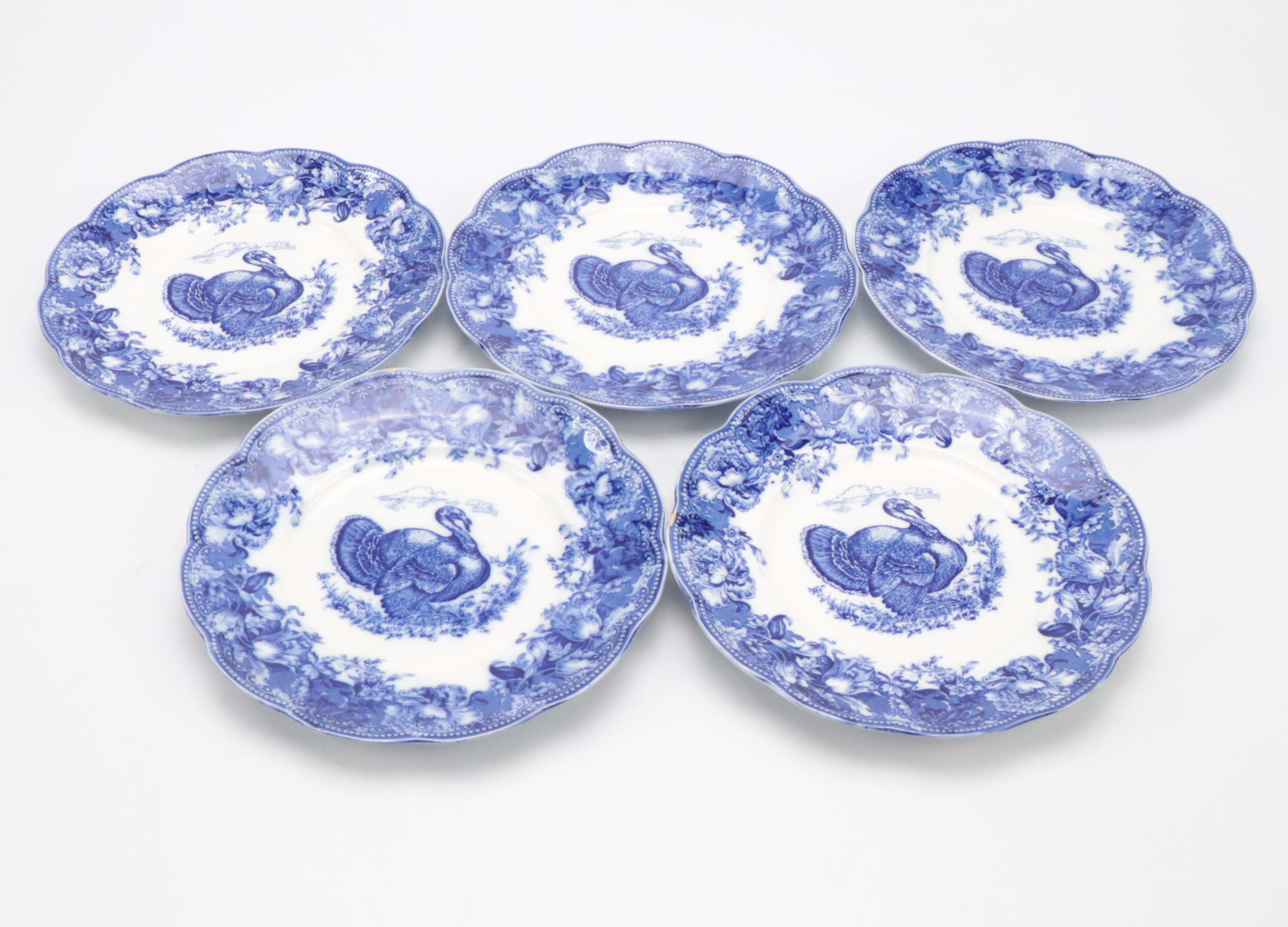 Wedgwood "Clytie" Flow Blue Turkey Platter and Plates