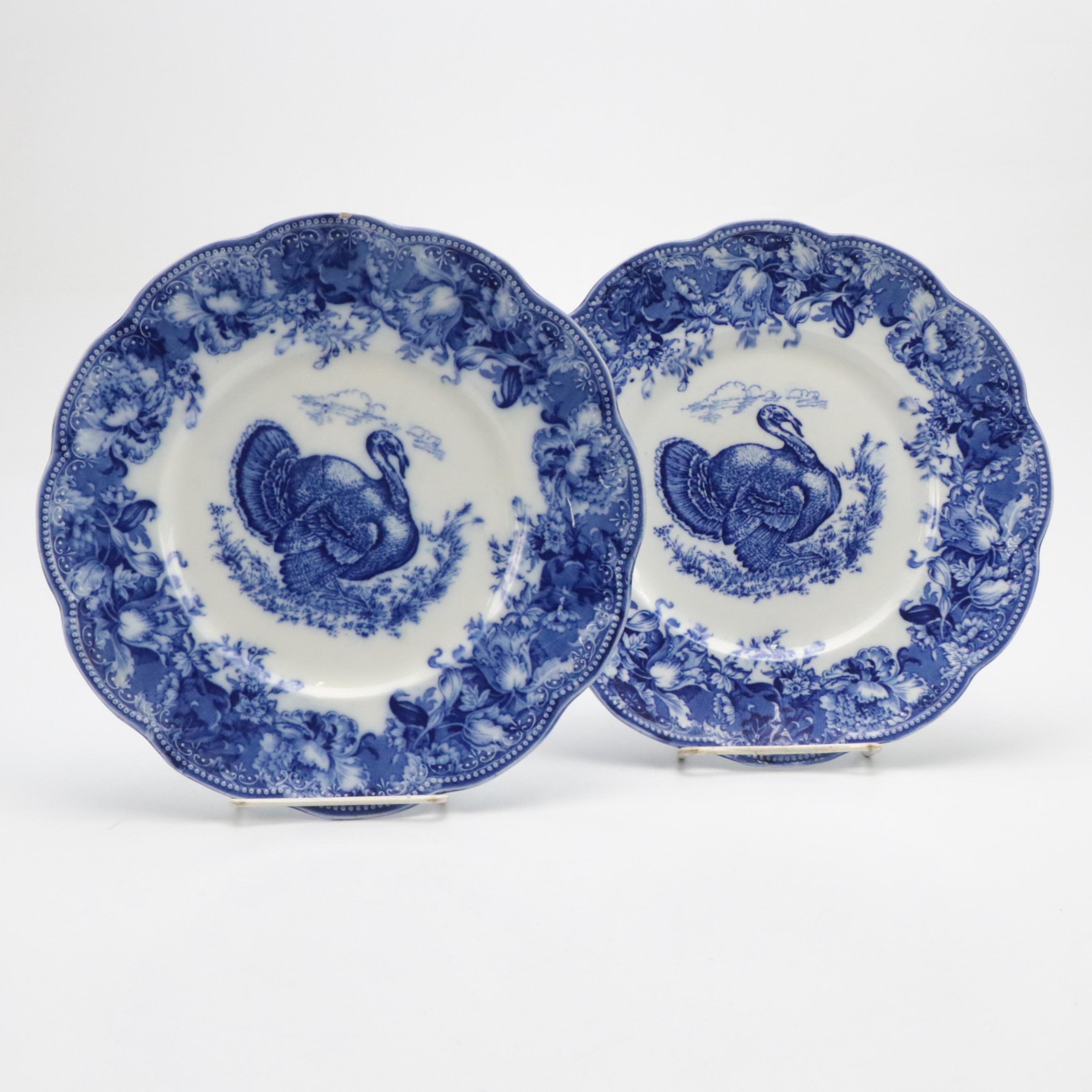 Wedgwood "Clytie" Flow Blue Turkey Platter and Plates