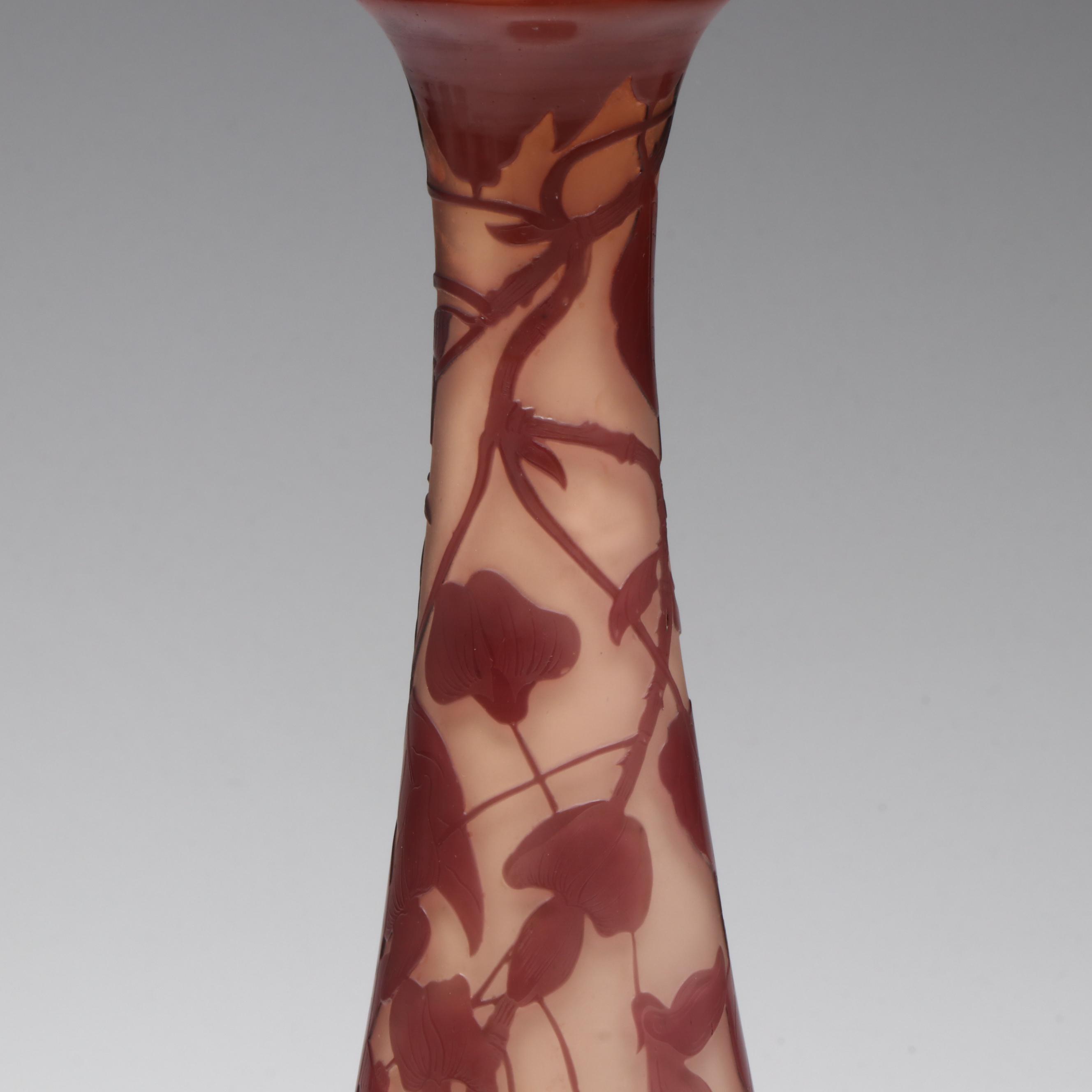 Gallé Art Nouveau Cameo Cut Wisteria Art Glass Vase, Early 20th Century