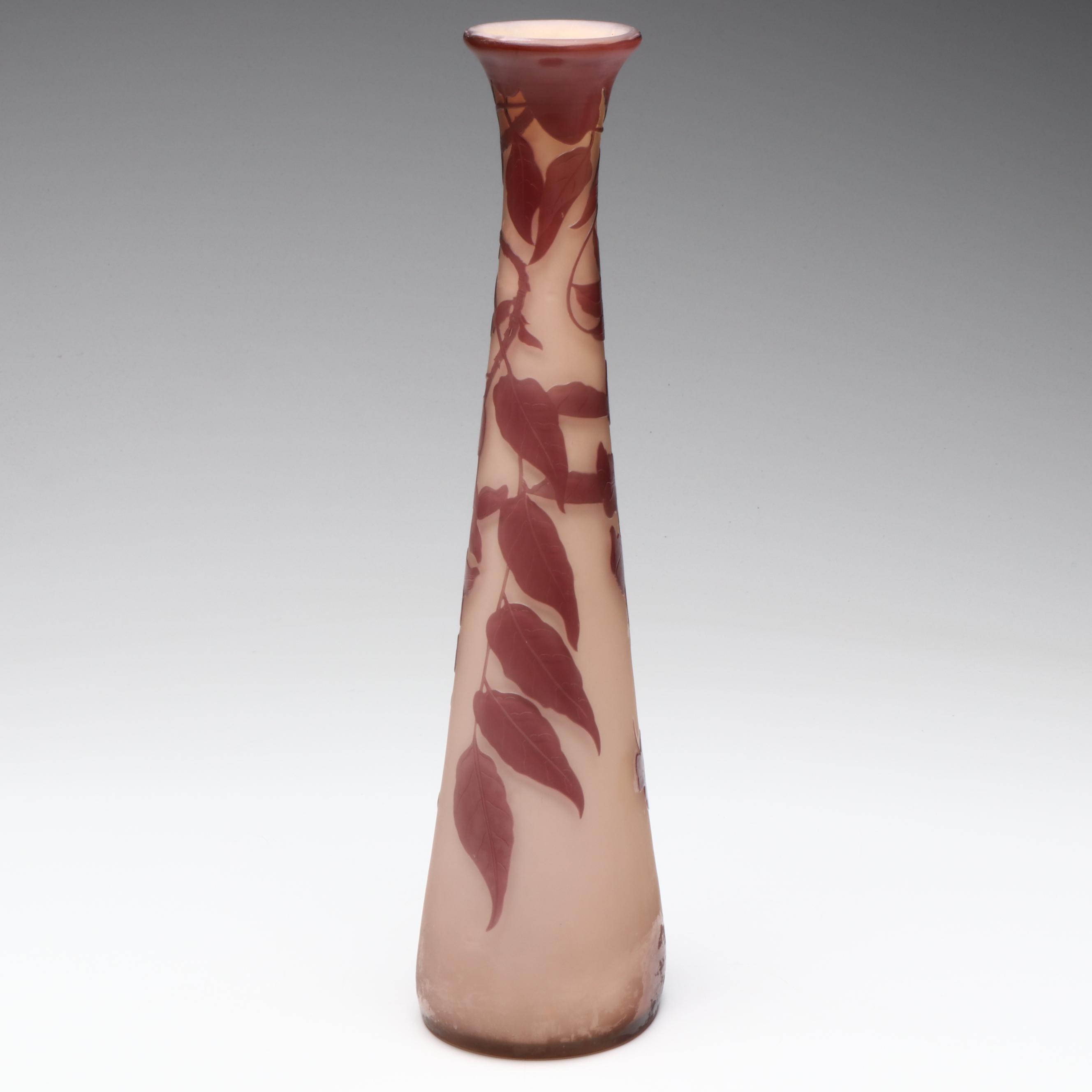 Gallé Art Nouveau Cameo Cut Wisteria Art Glass Vase, Early 20th Century