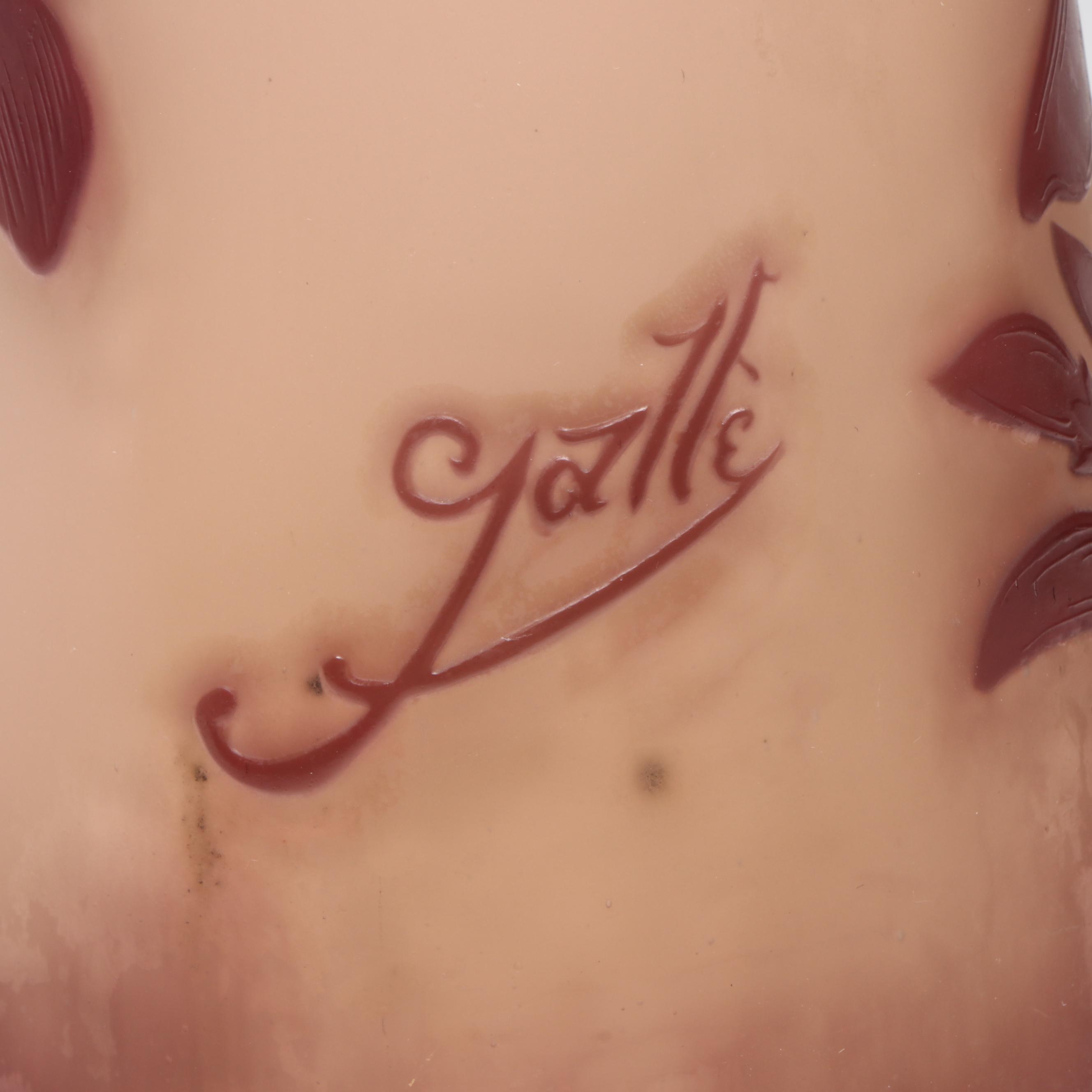 Gallé Art Nouveau Cameo Cut Wisteria Art Glass Vase, Early 20th Century