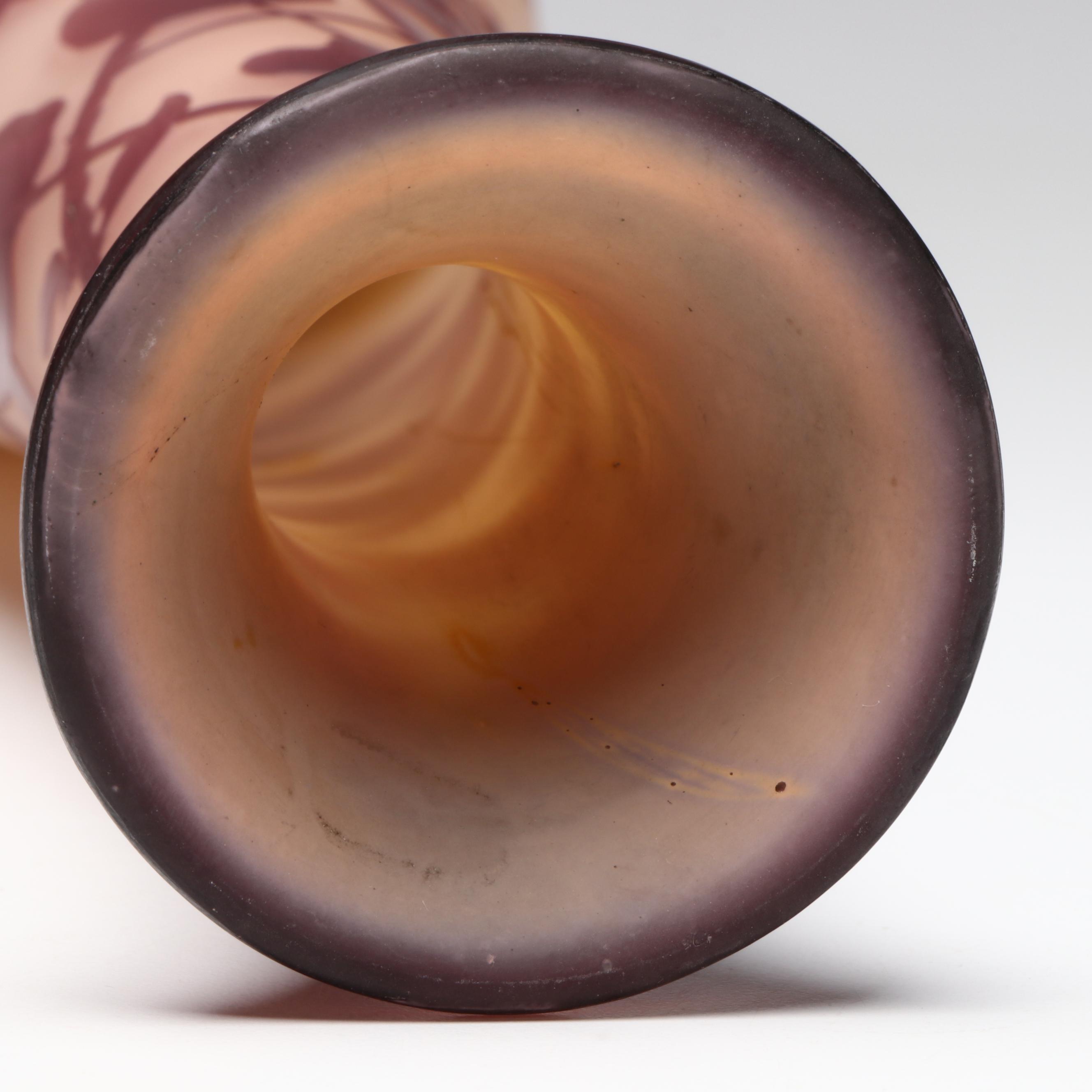 Gallé Art Nouveau Cameo Cut Wisteria Art Glass Vase, Early 20th Century