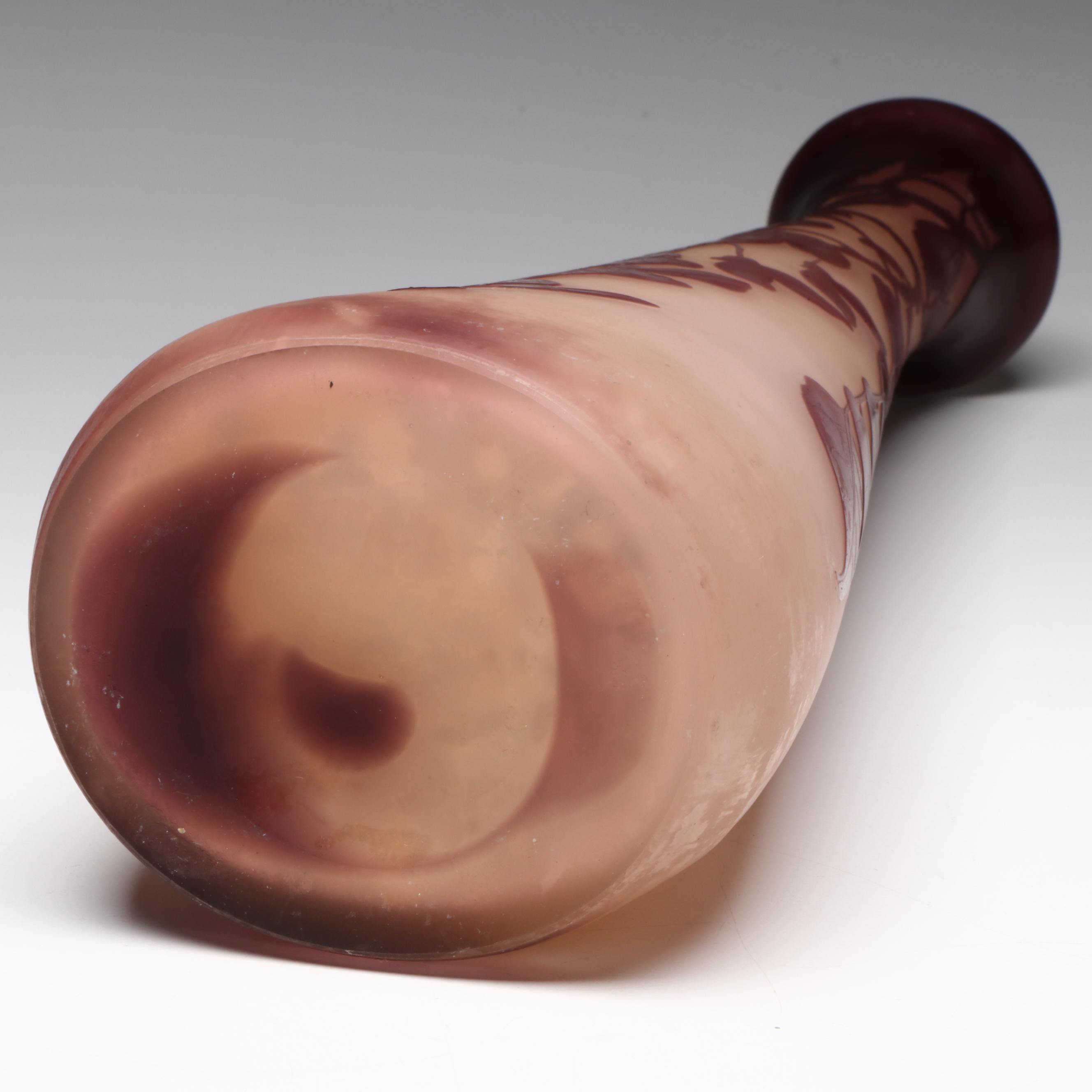 Gallé Art Nouveau Cameo Cut Wisteria Art Glass Vase, Early 20th Century