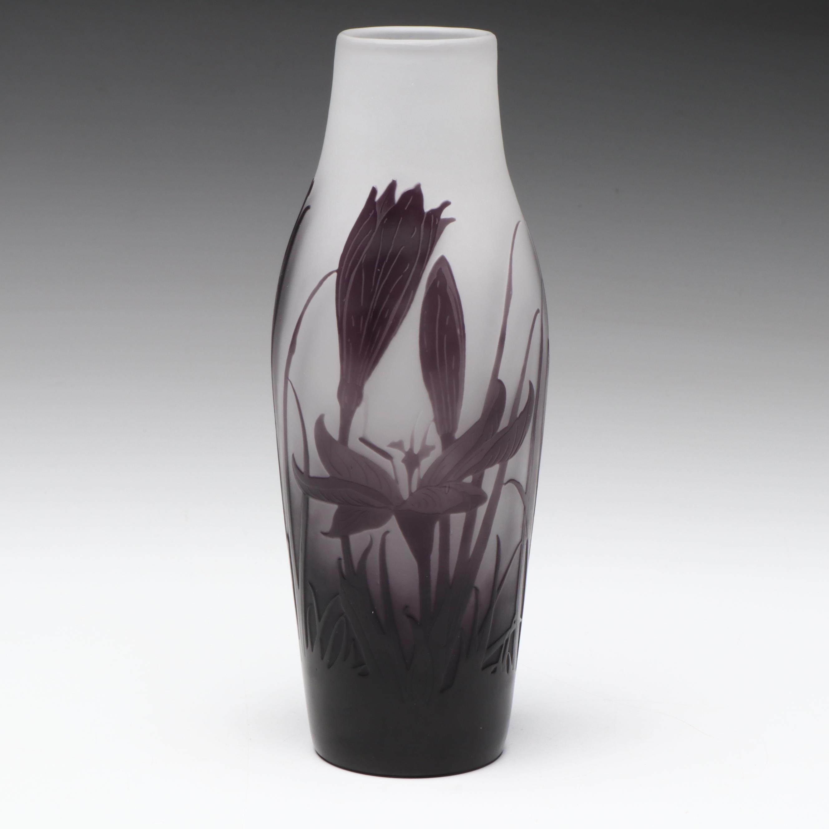 Gallé Art Nouveau Cameo Cut Floral and Foliate Art Glass Vase, Early 20th C.