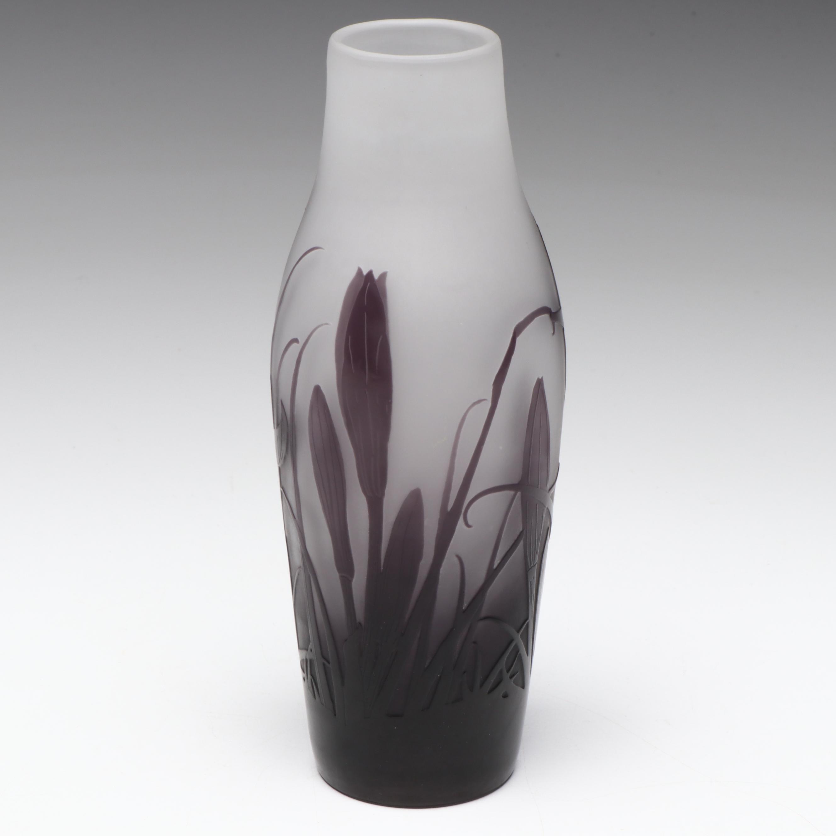 Gallé Art Nouveau Cameo Cut Floral and Foliate Art Glass Vase, Early 20th C.