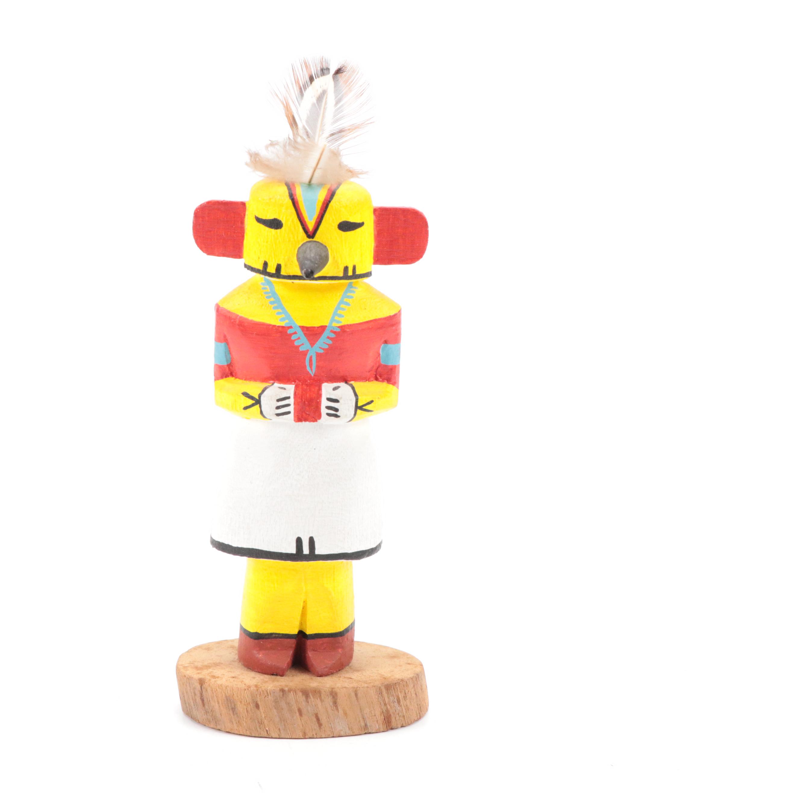 Clarice Eskeets Navajo Diné Earthenware Vase with Tewa Hummingbird Kachina Doll