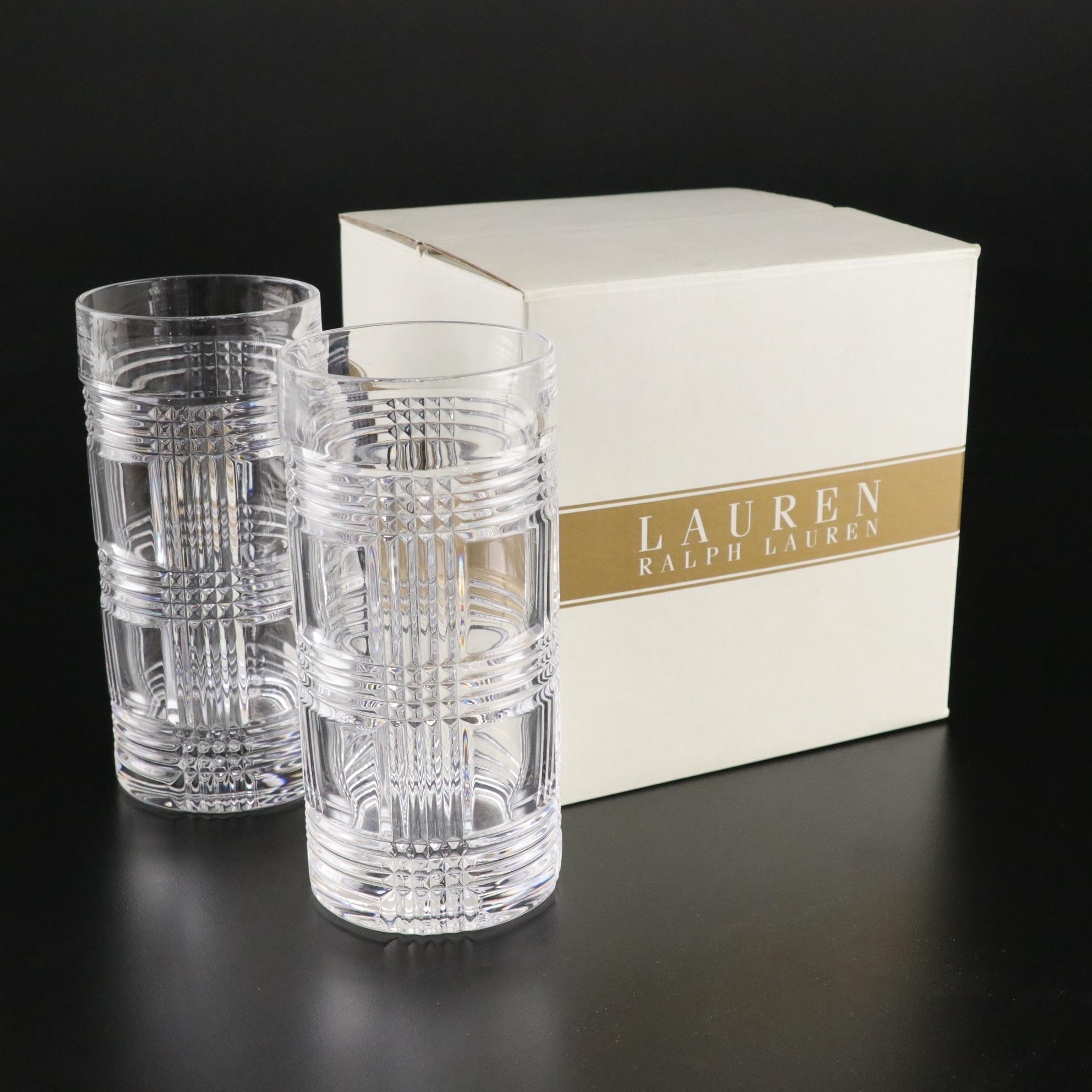 Six Ralph Lauren "Glen Plaid" Highball Glasses