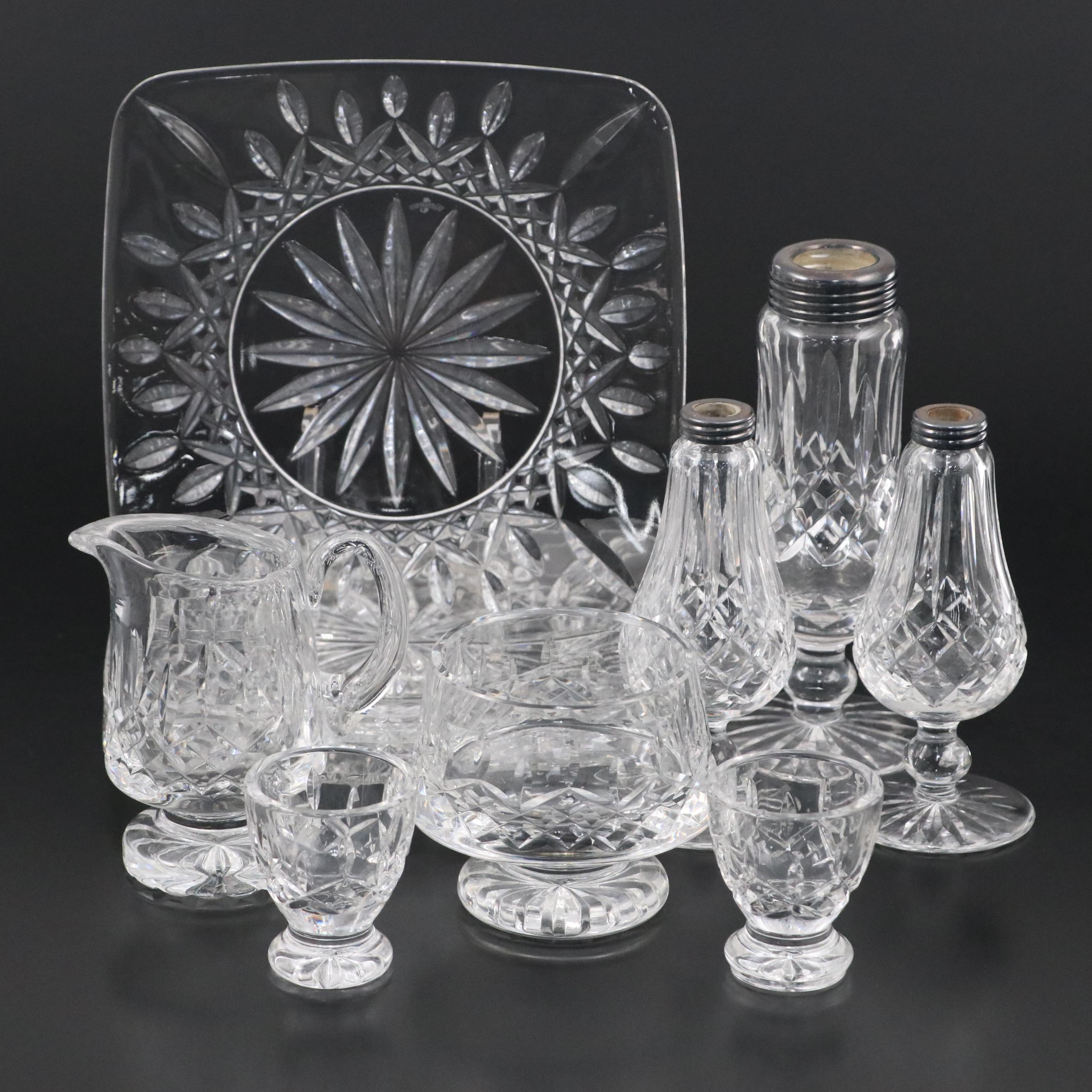 Waterford Crystal "Lismore" Square Plates with Shakers & More Table Accessories