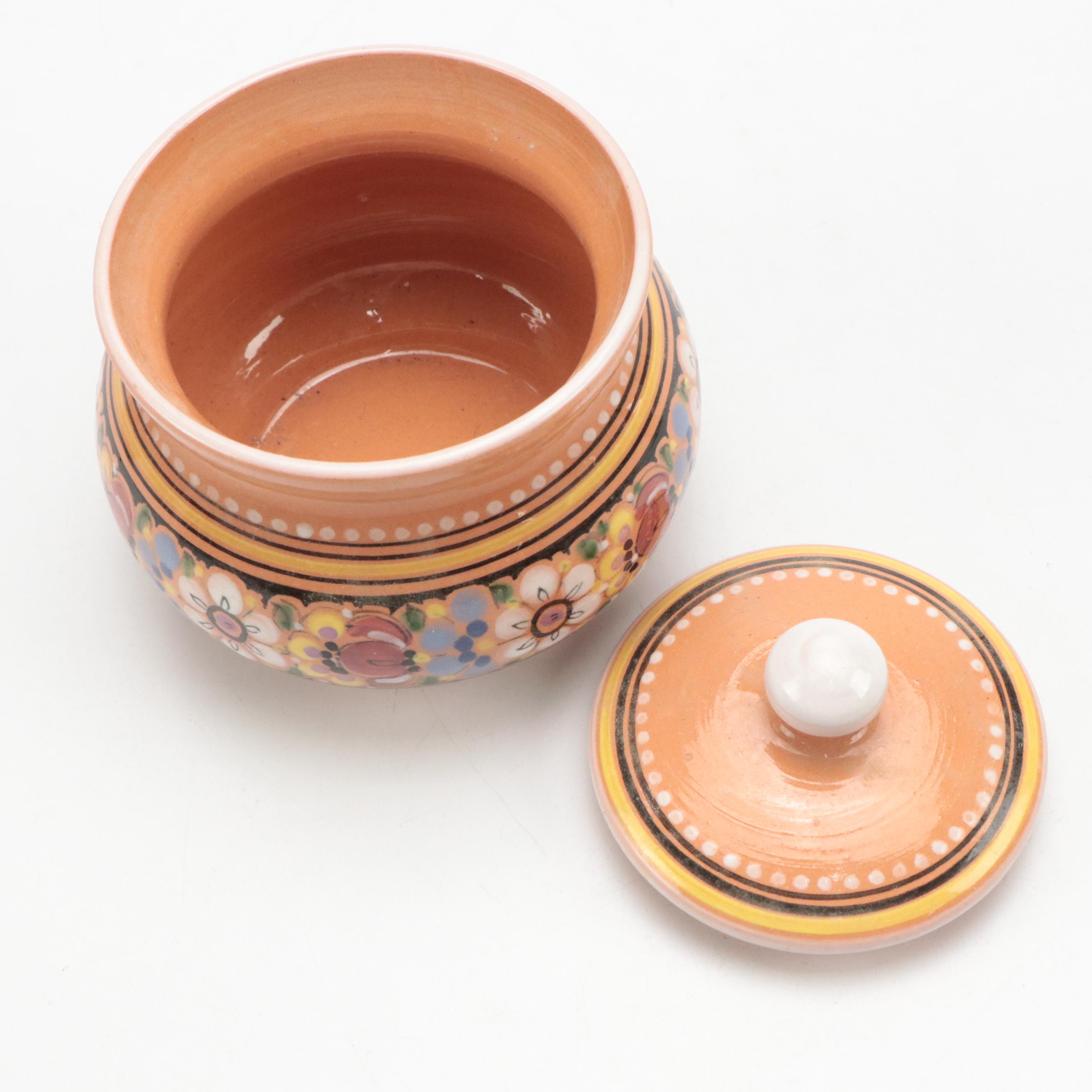 Mexican Art Pottery Creamer and Sugar with Czech Folk Art Pot