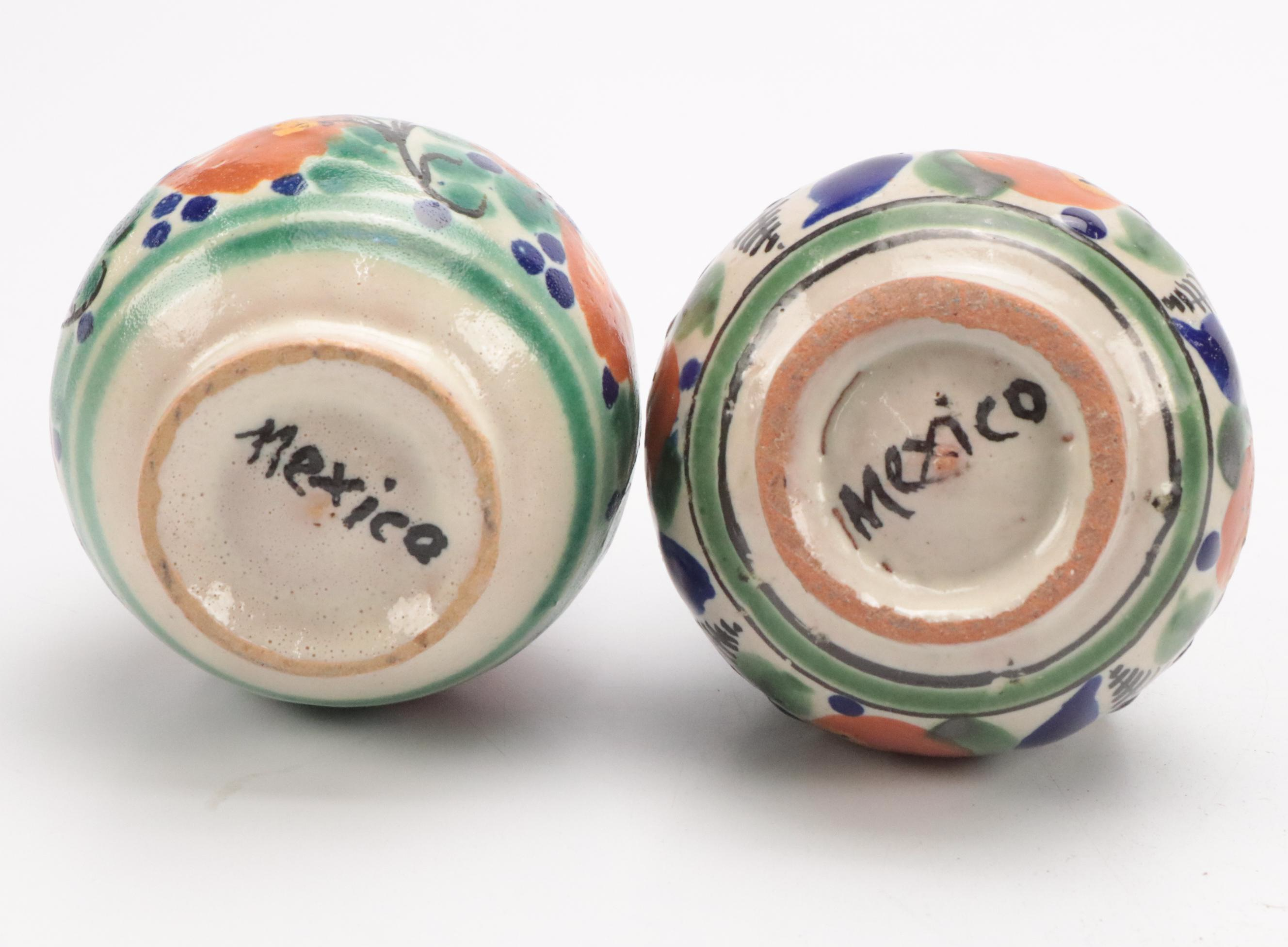 Mexican Art Pottery Creamer and Sugar with Czech Folk Art Pot