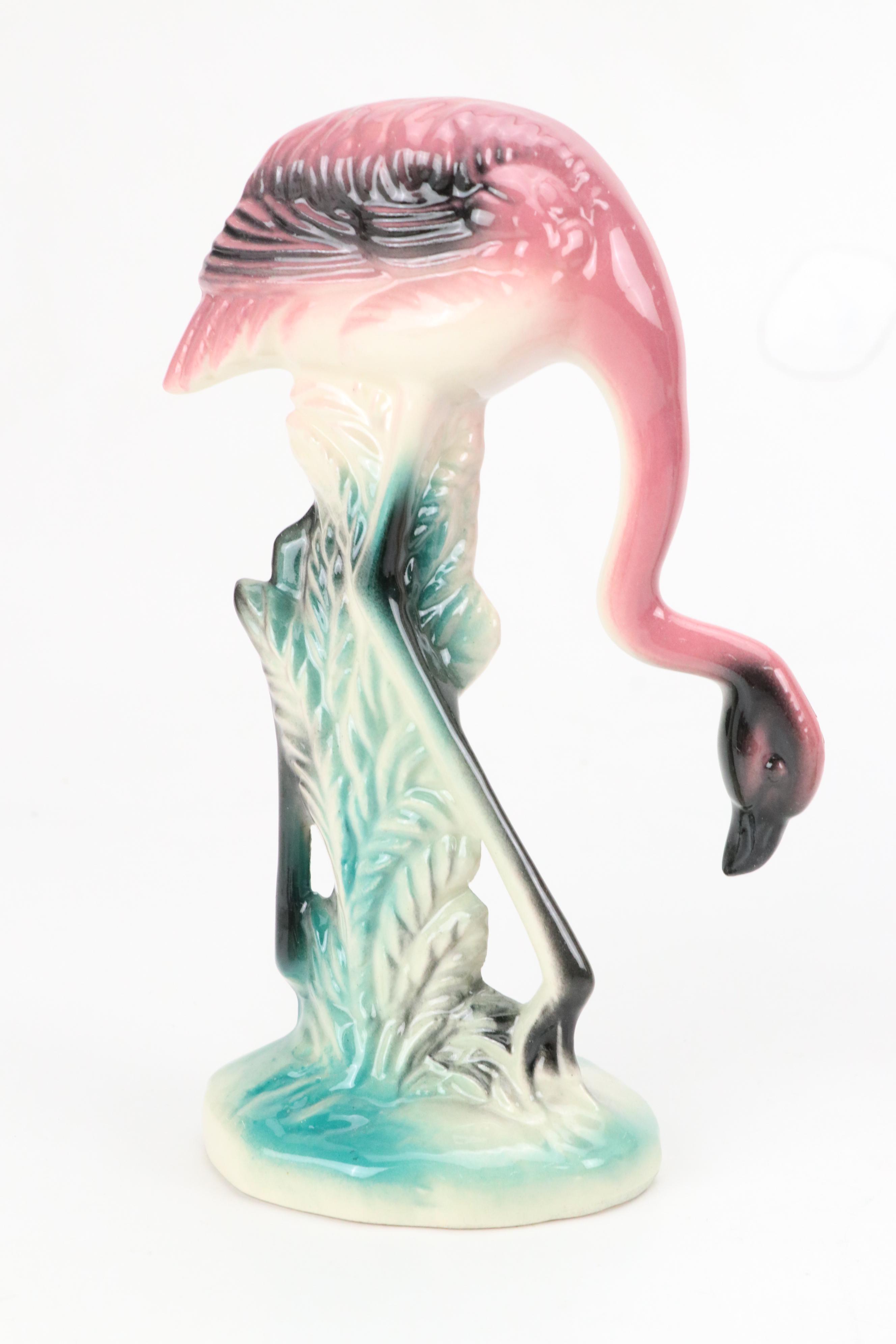 Brad Keeler Flamingo Figurine with California "Garden Time" Bowl and Figurines