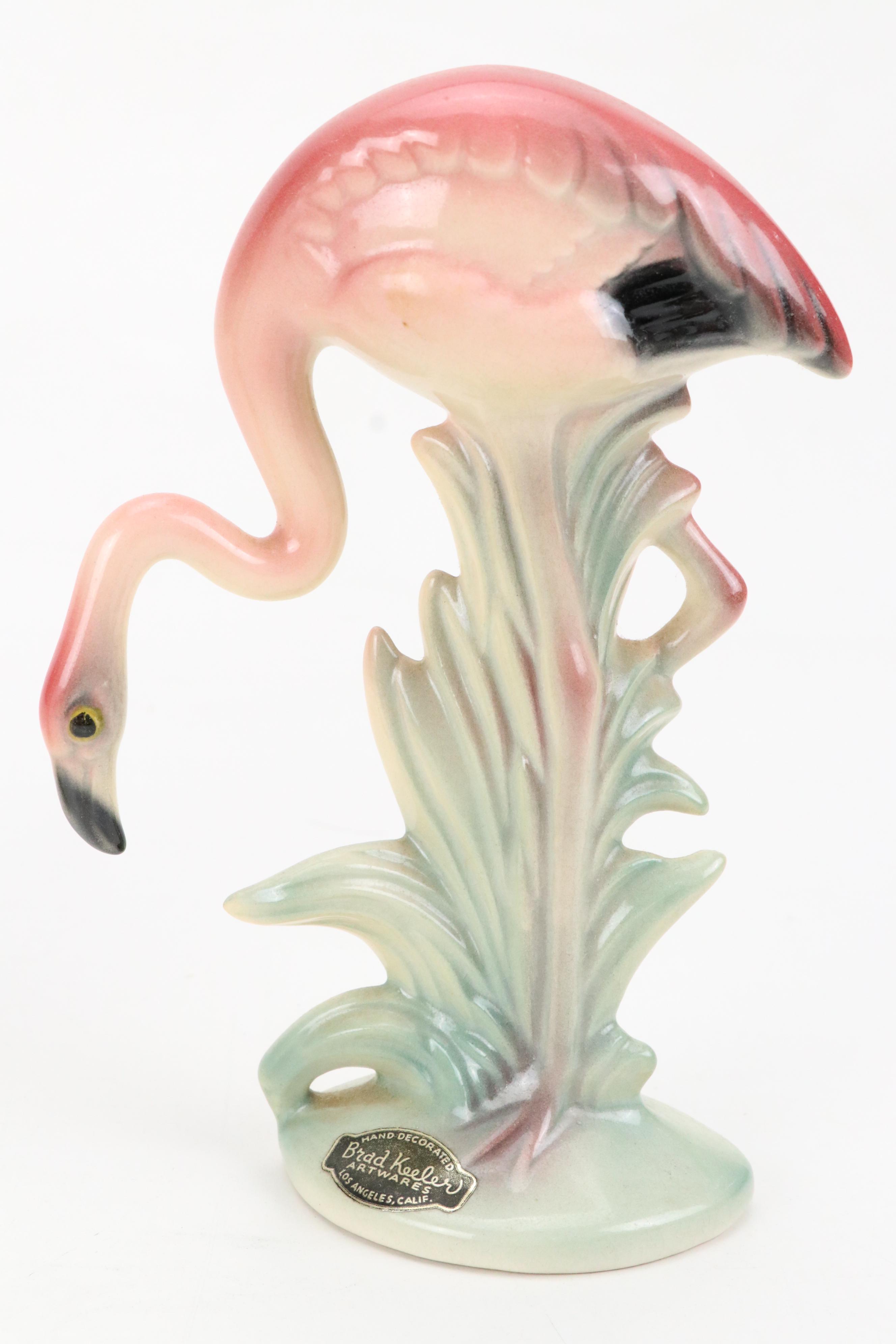 Brad Keeler Flamingo Figurine with California "Garden Time" Bowl and Figurines