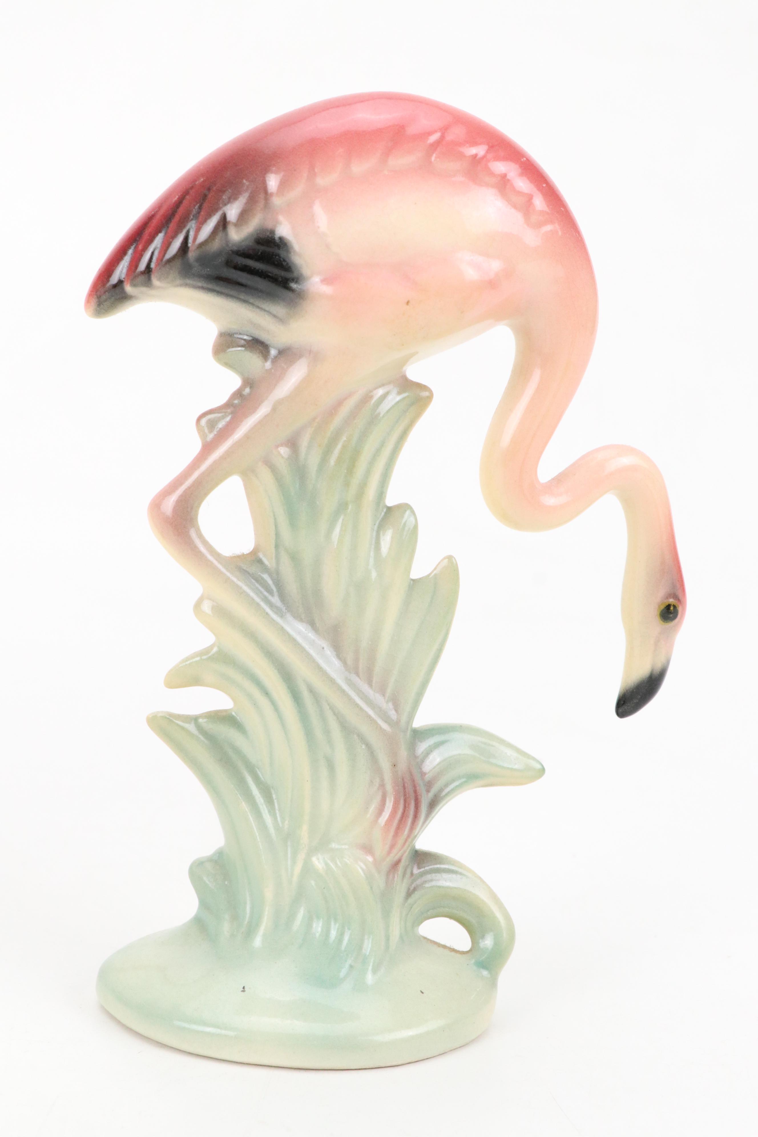 Brad Keeler Flamingo Figurine with California "Garden Time" Bowl and Figurines