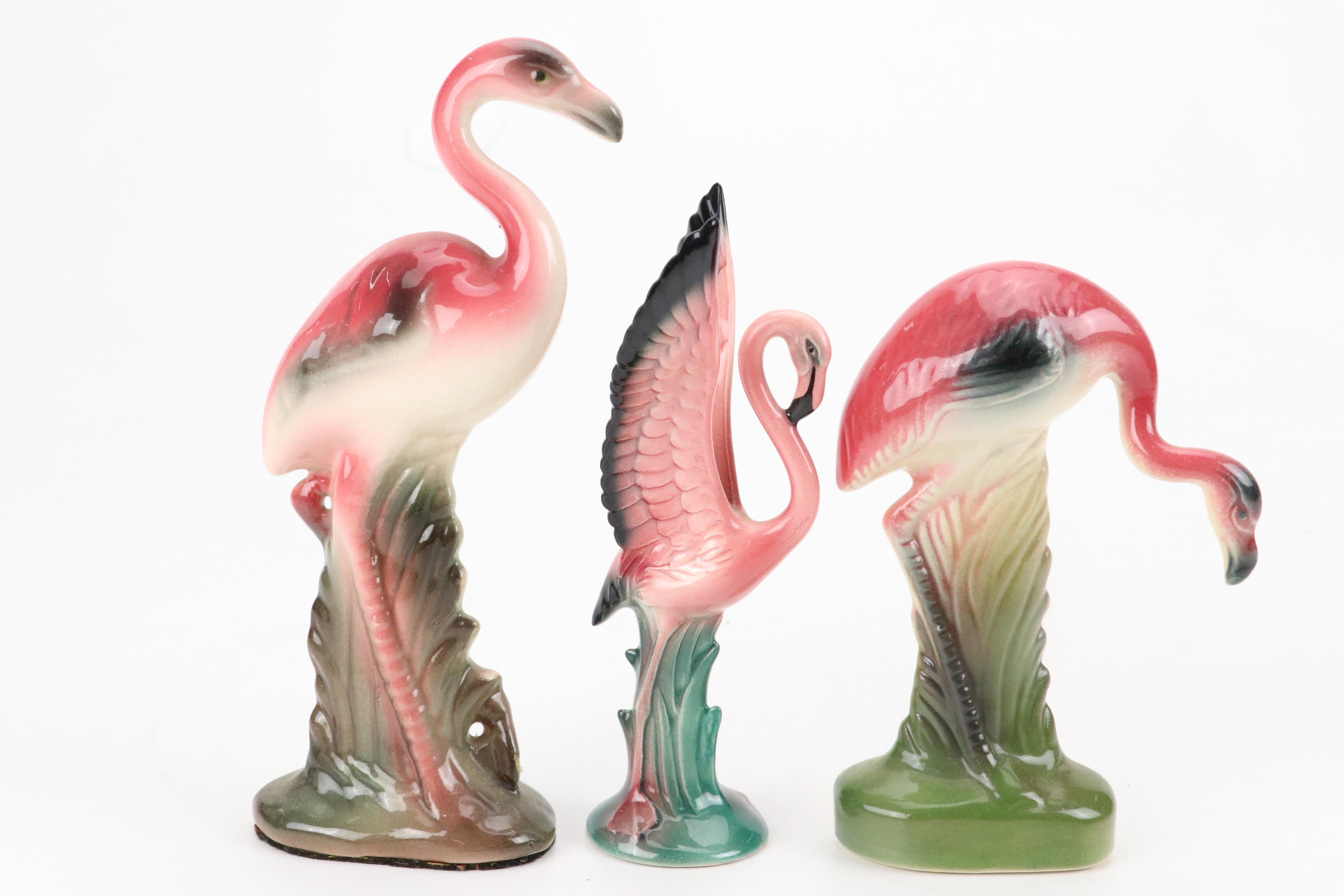 Brad Keeler Flamingo Figurine with California "Garden Time" Bowl and Figurines
