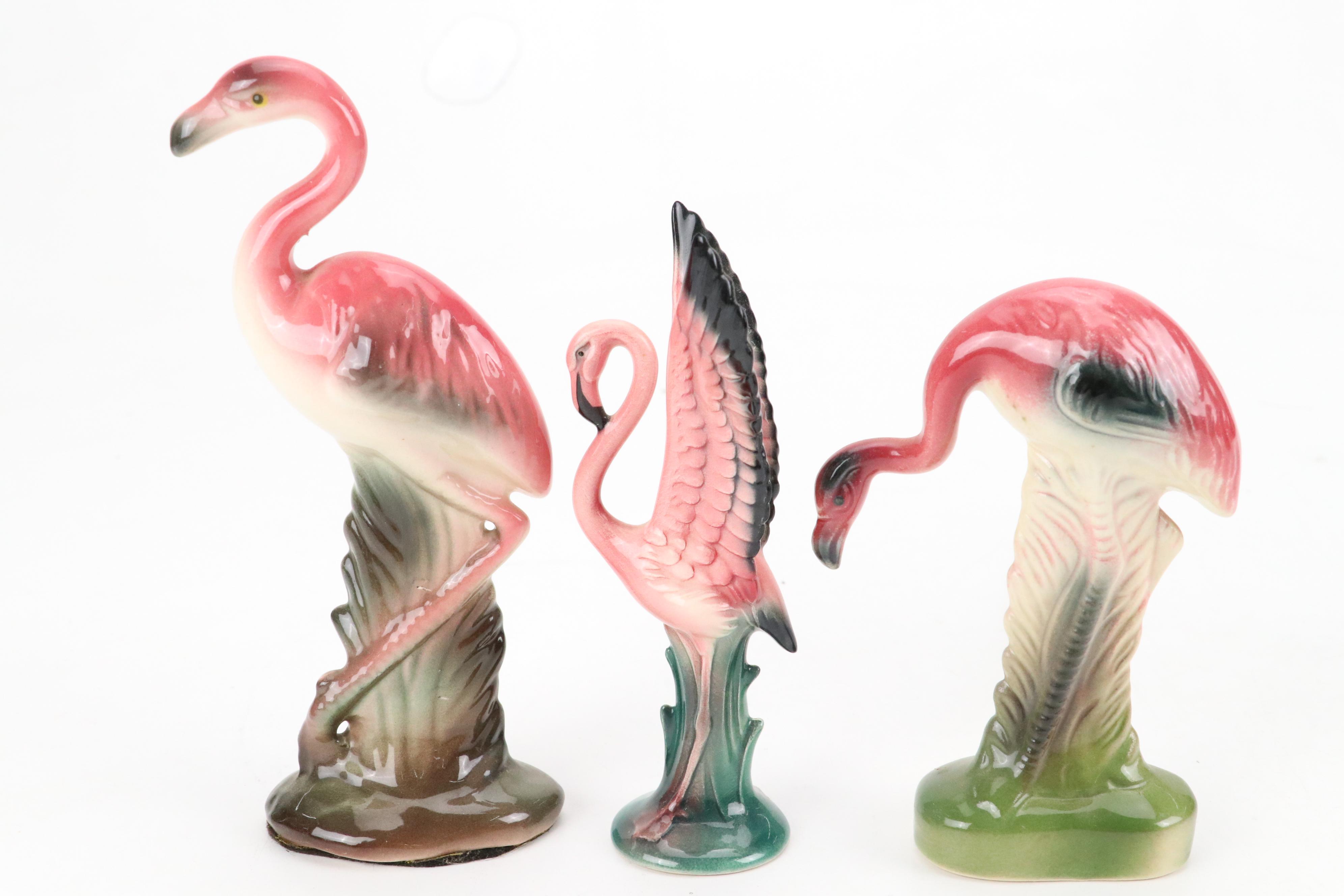 Brad Keeler Flamingo Figurine with California "Garden Time" Bowl and Figurines