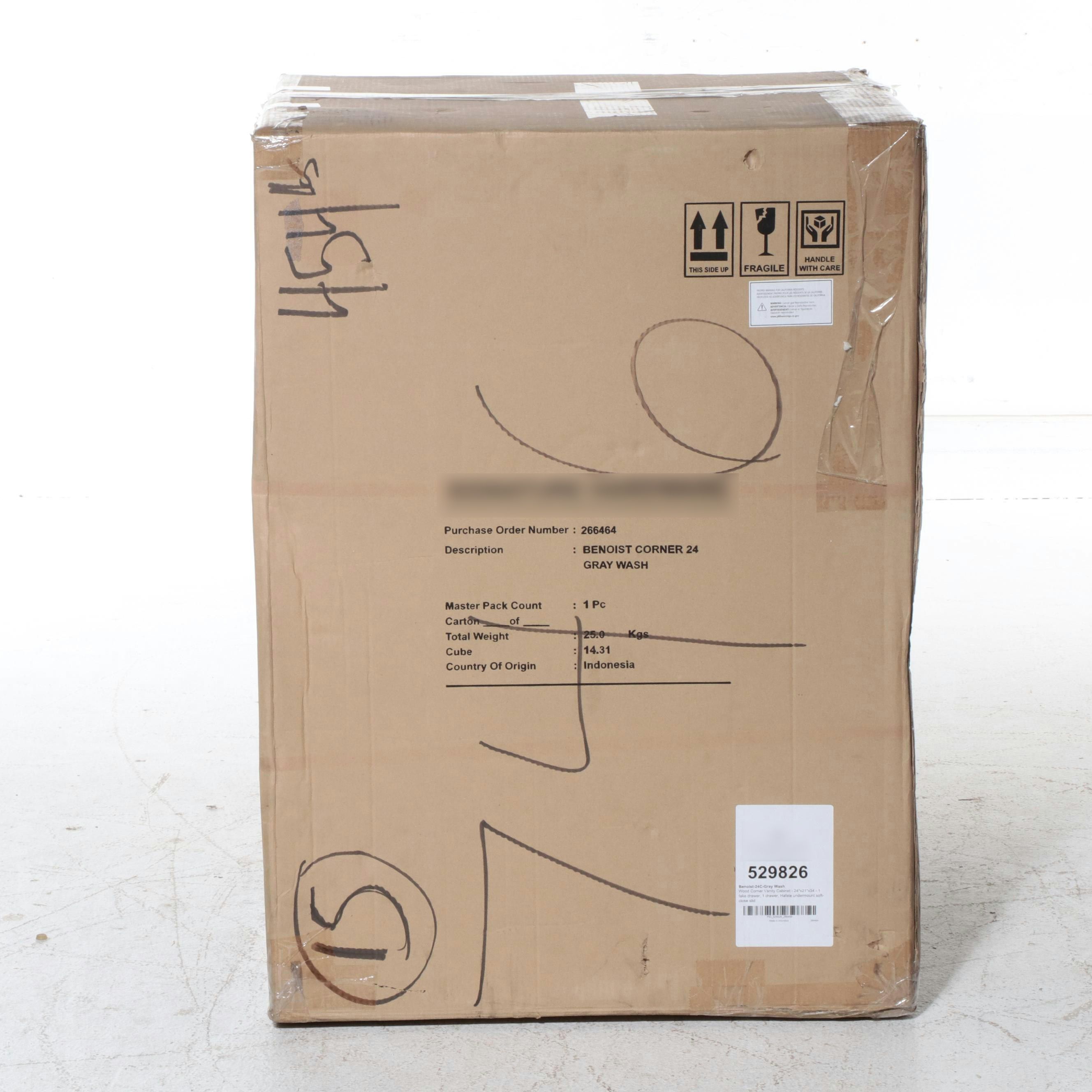 Gray Wash Corner Wooden Vanity Cabinet, Contemporary