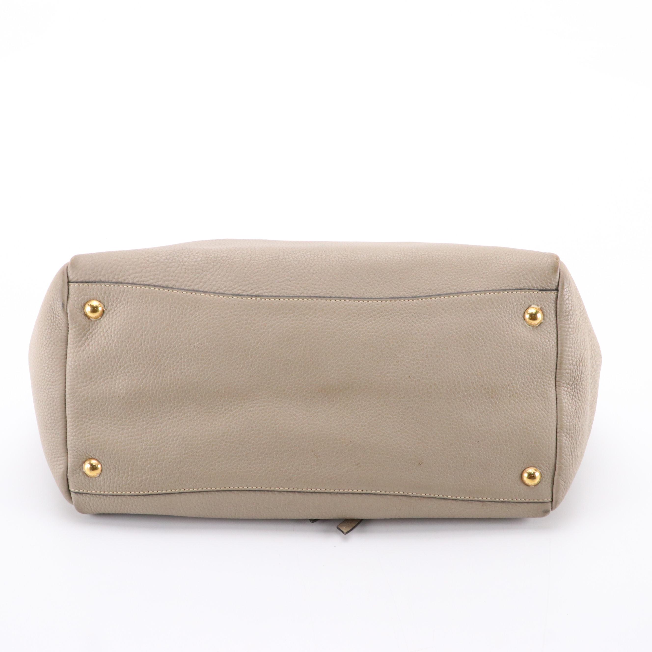 Prada Taupe Pebbled Leather Shoulder Tote Bag