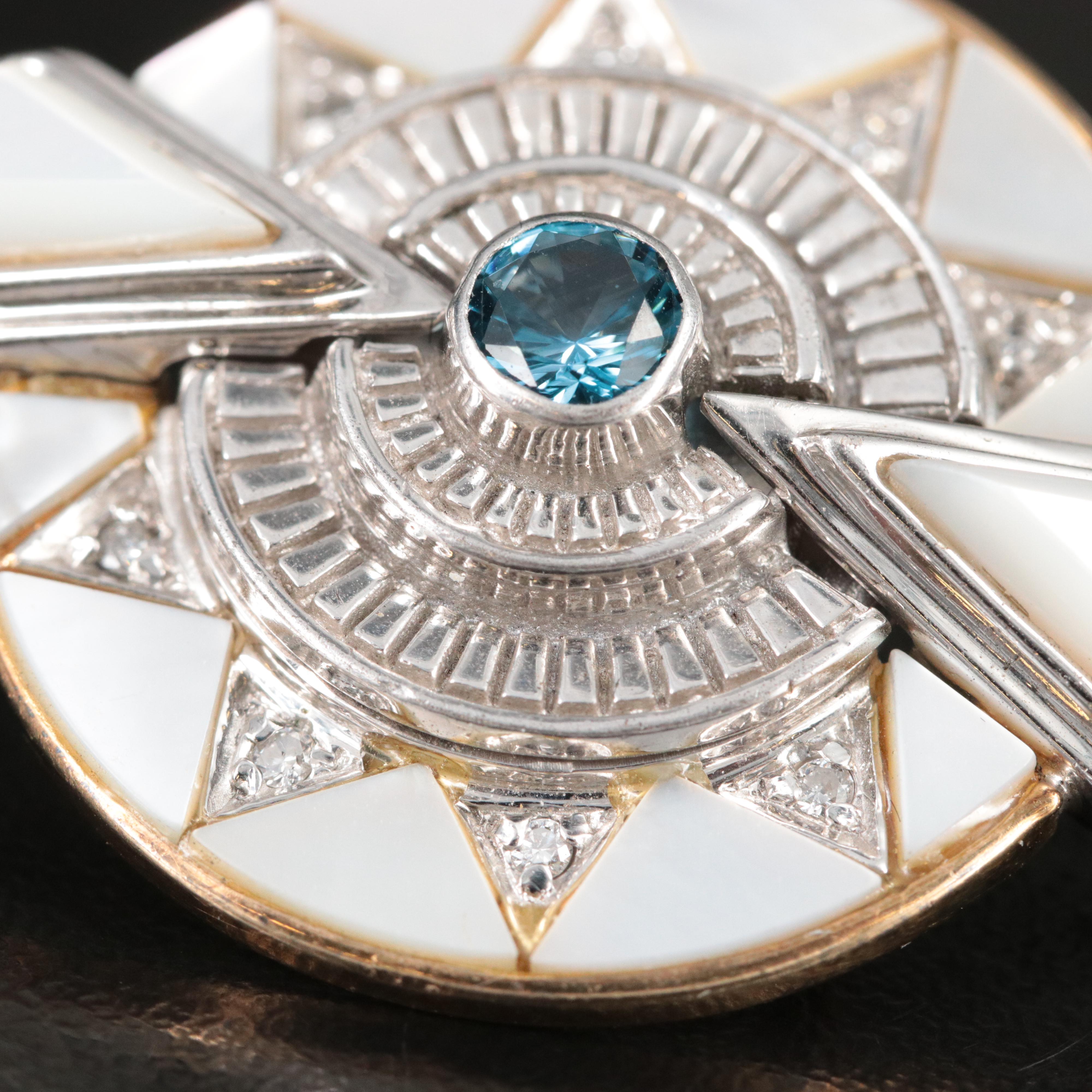 Erté 14K and Sterling Topaz, Diamond and Gemstone Pendulum Earrings