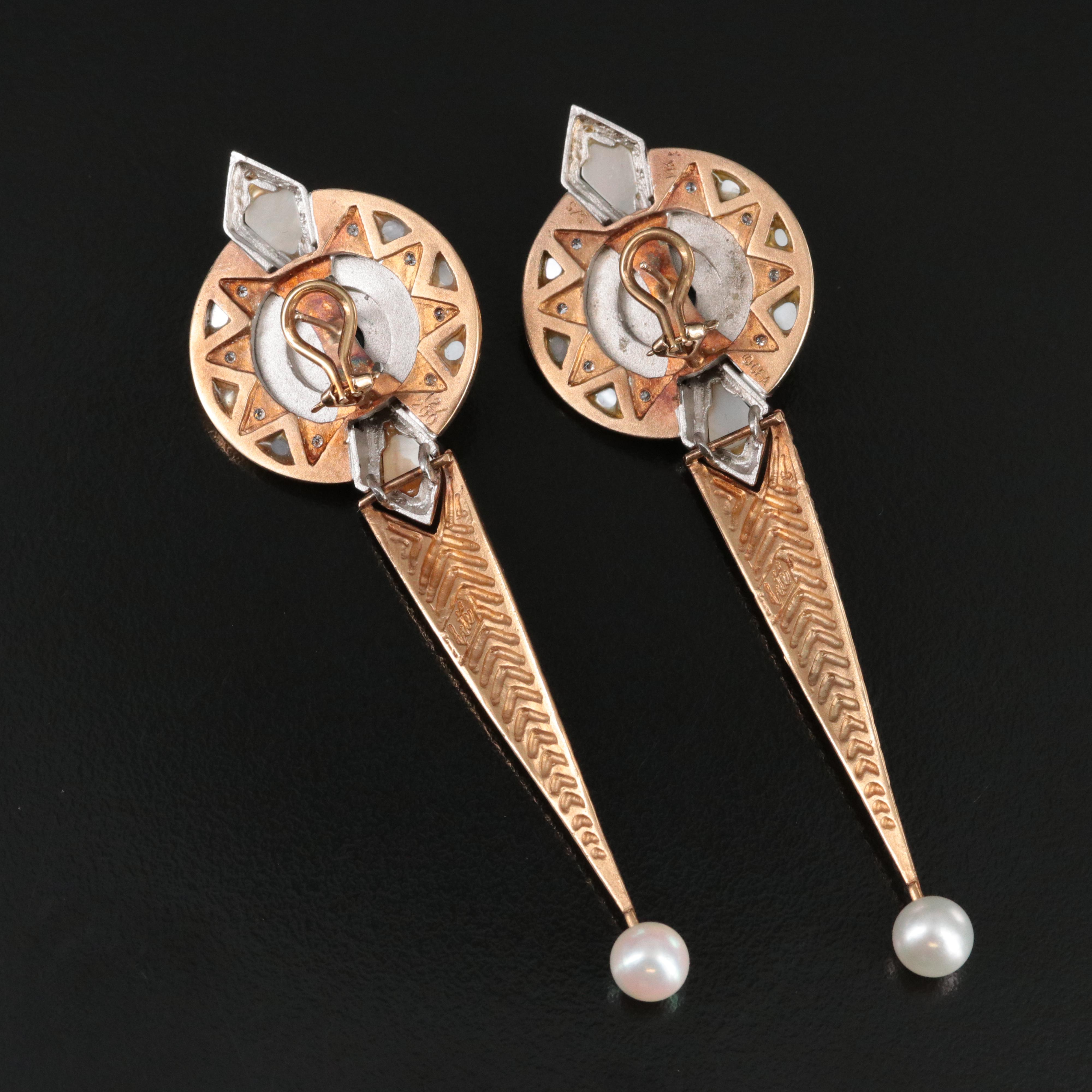 Erté 14K and Sterling Topaz, Diamond and Gemstone Pendulum Earrings