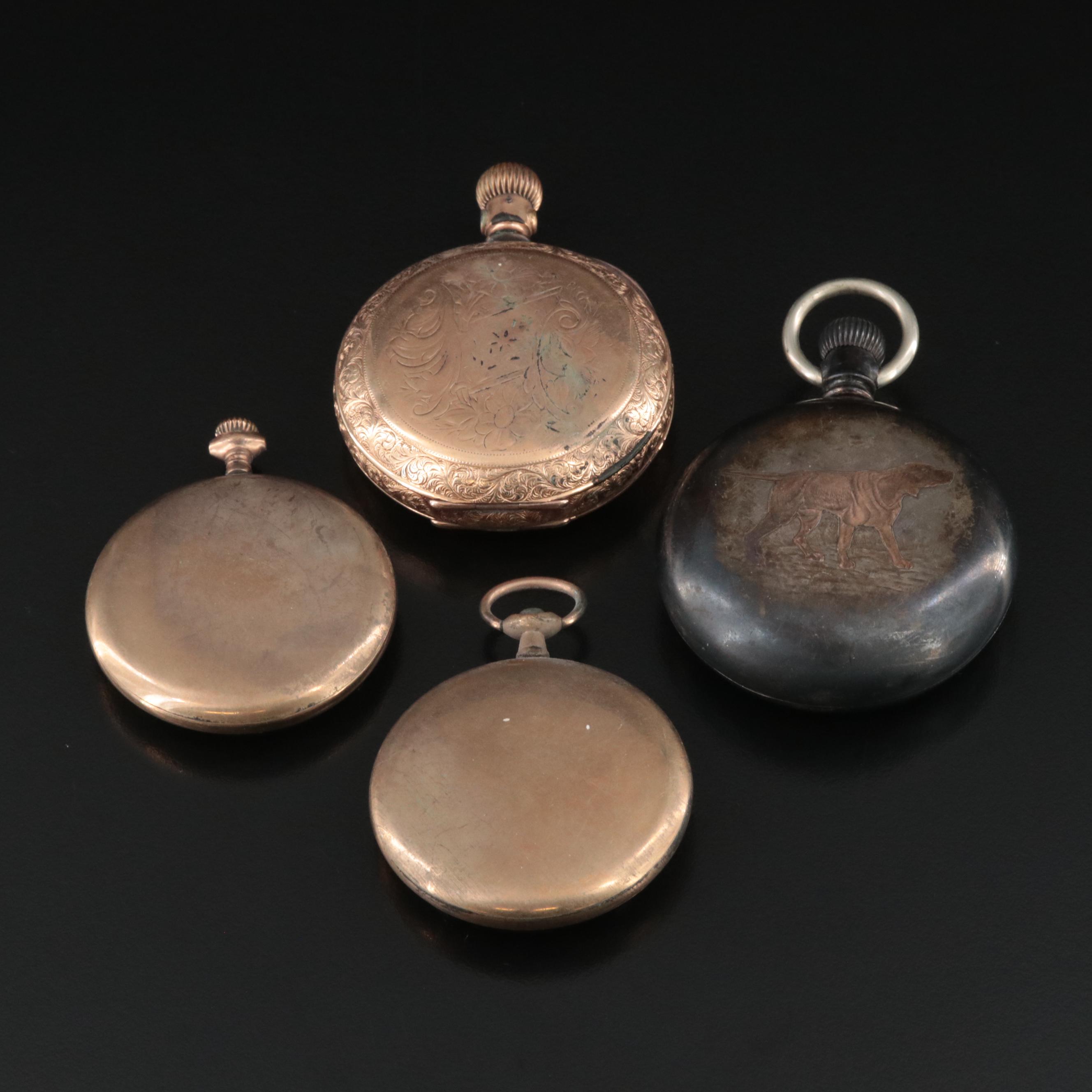 Collection of Antique Pocket Watches Featuring Elgin and Dueber