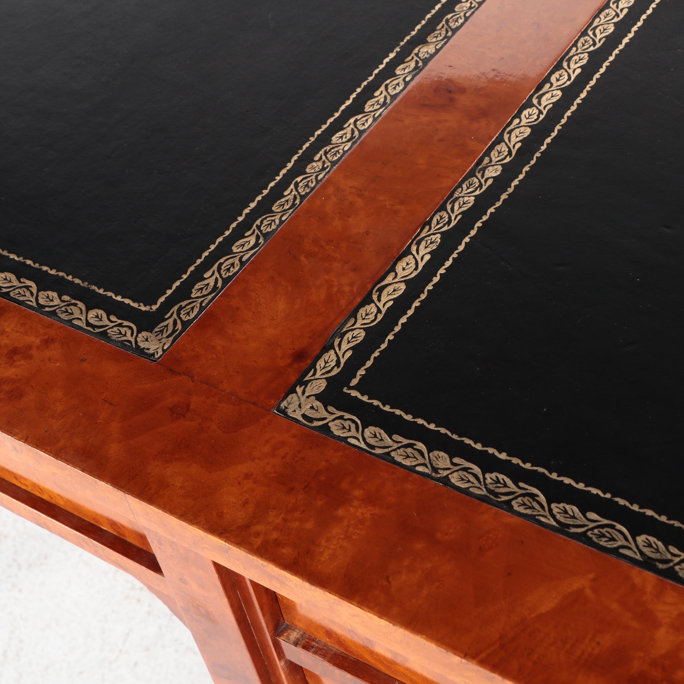 Large Marcello Mioni Empire Style Burlwood Bureau Plat Desk & Fauteuil de Bureau