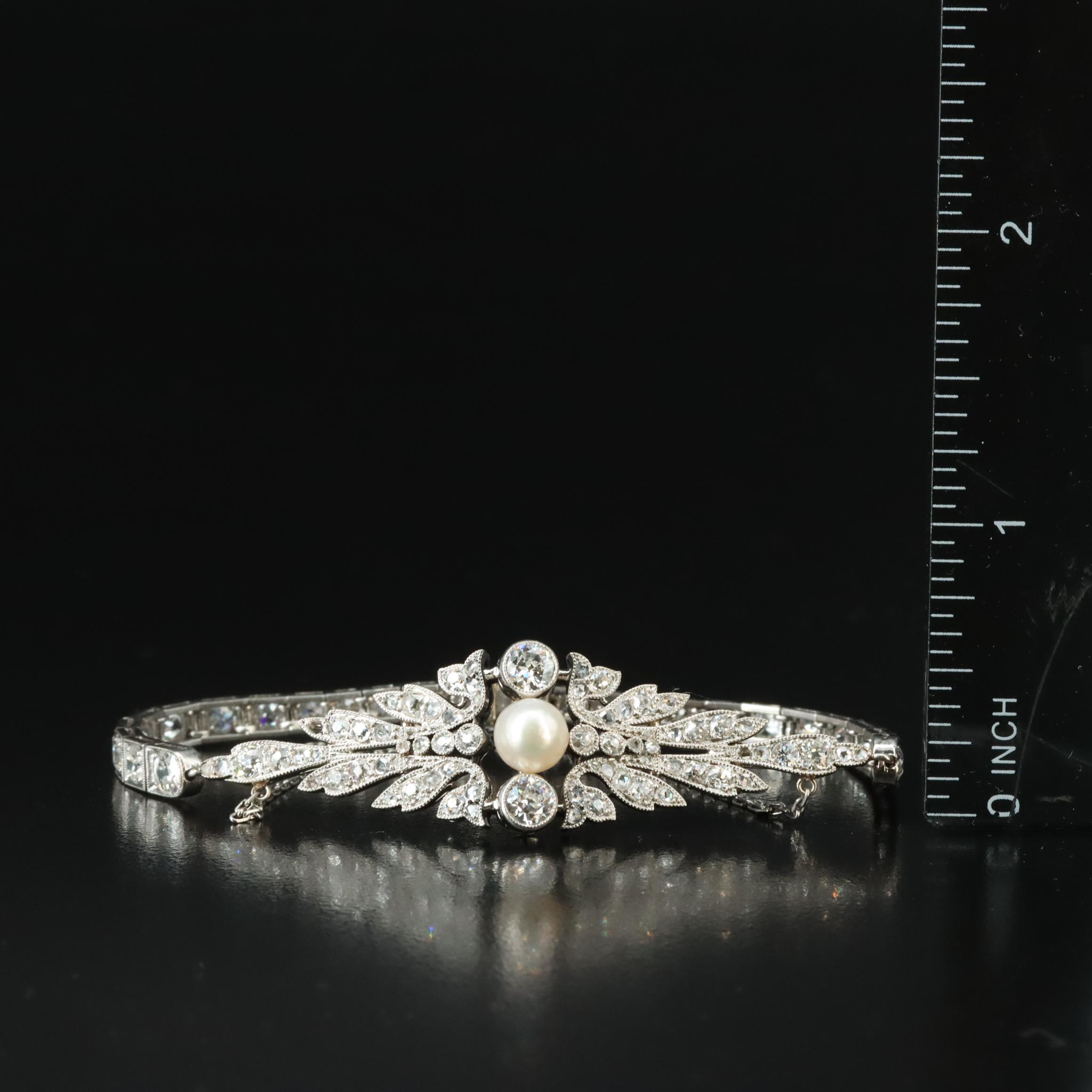 Edwardian Platinum Pearl and 5.90 CTW Diamond Bracelet