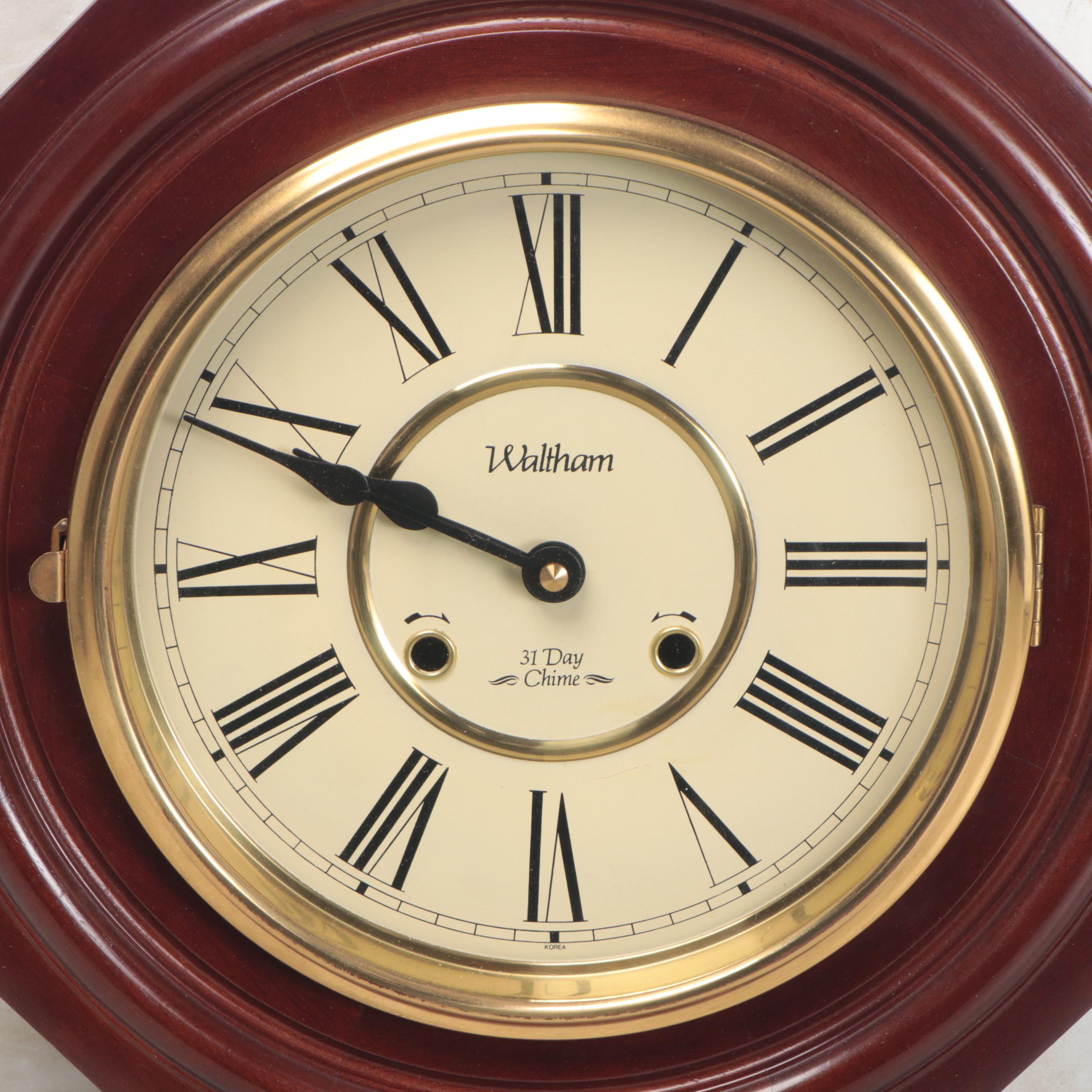 Waltham Wooden 31 Day Regulator Wall Clock, Late 20th Century