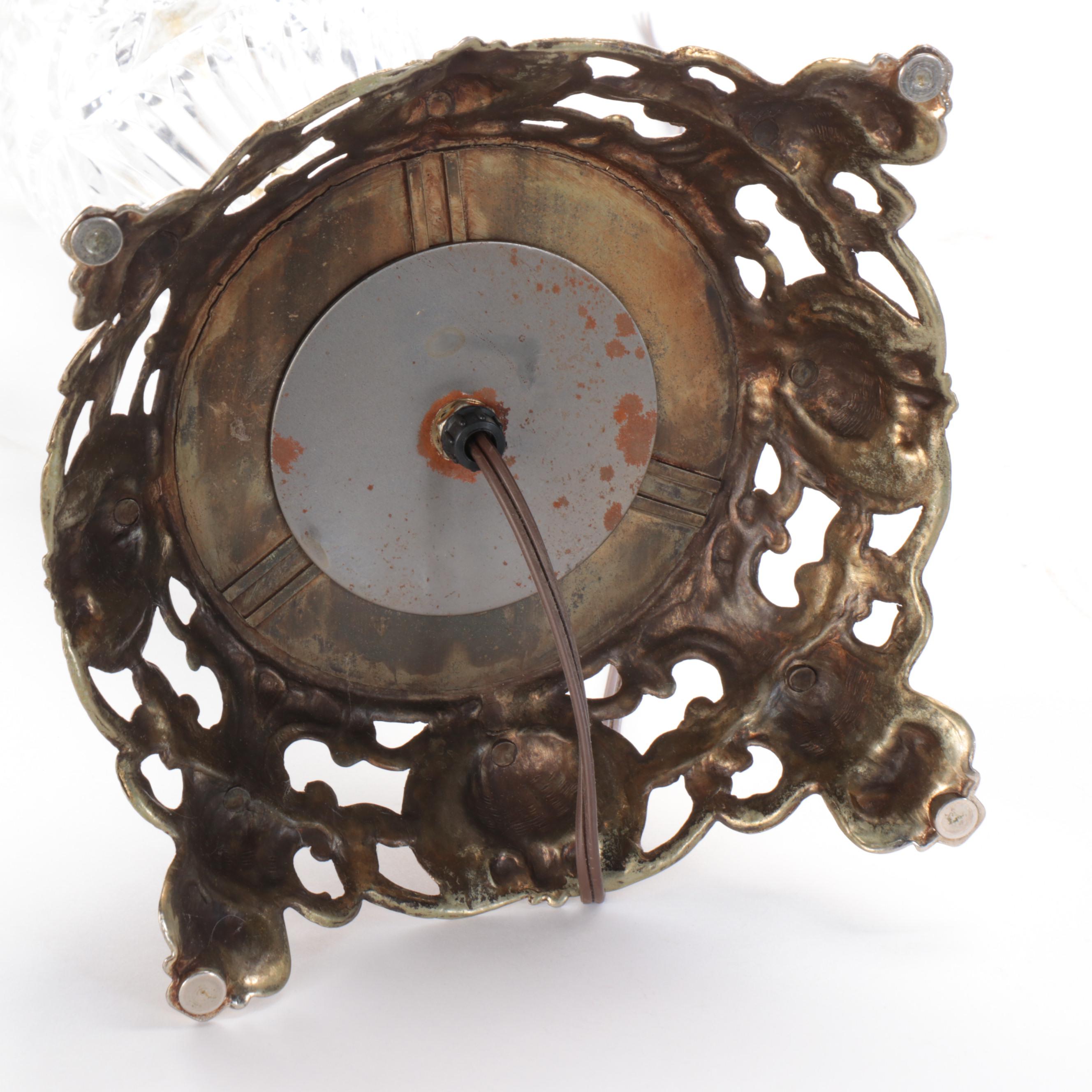 Pair of Slovenian Crystal on Brass Table Lamps with Victorian Bell Fringe Shades