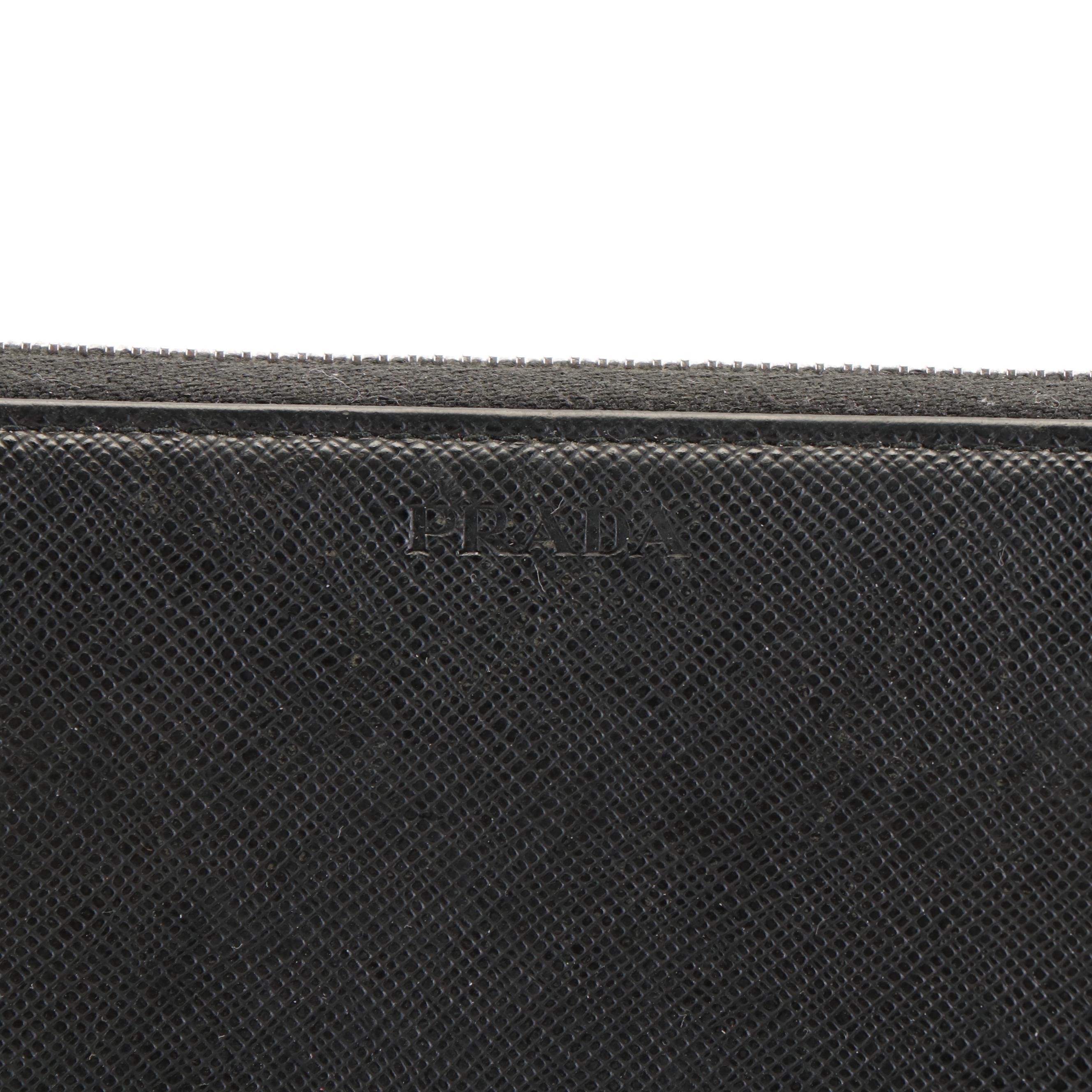Prada Zip Around Continental Wallet in Black Saffiano Leather