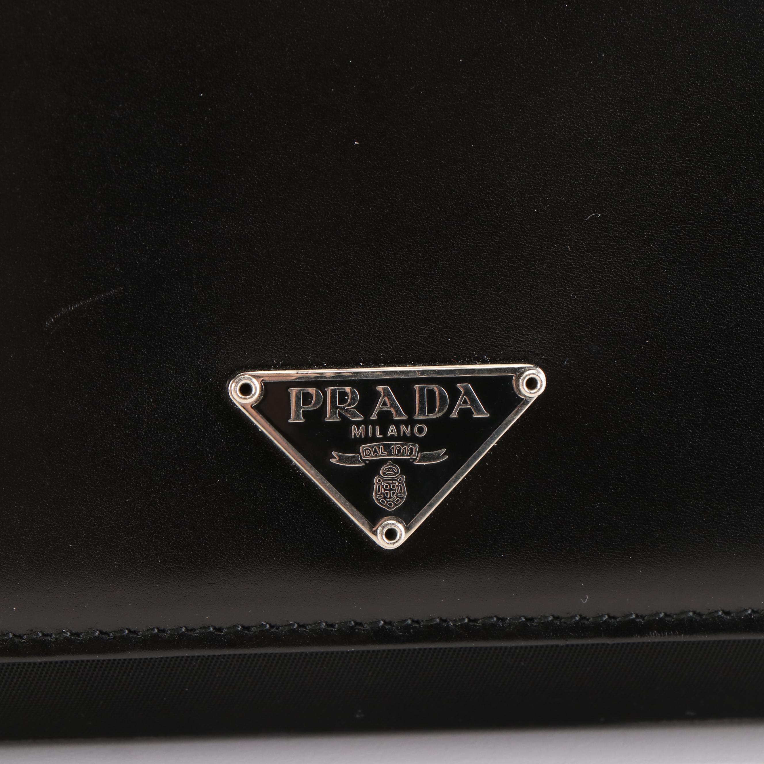 Prada Continental Wallet in Smooth Black Calfskin Leather with Box