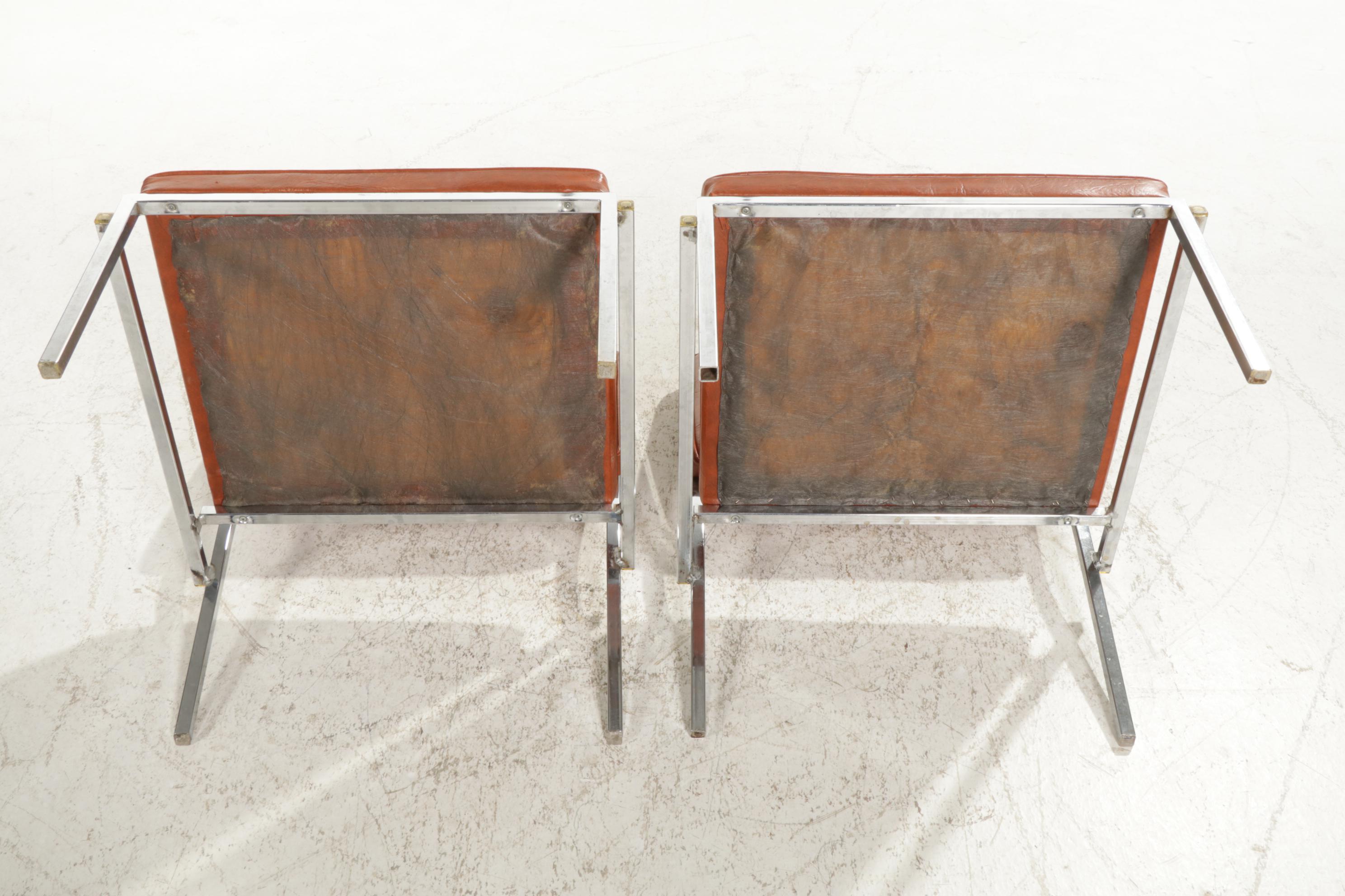 Two Mid Century Modern Chrome Framed Slipper Chairs with Naugahyde Upholstery