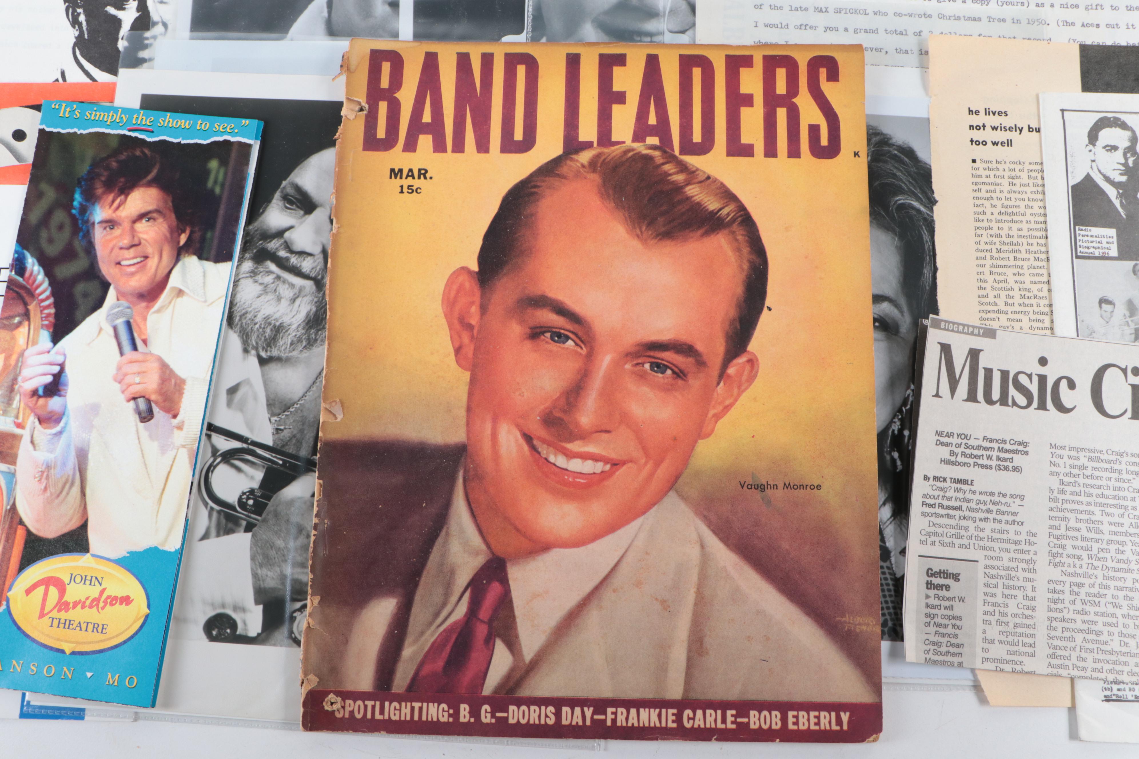 "Band Leaders" and "DownBeat" Magazines with Photo Prints, Pamphlets and More