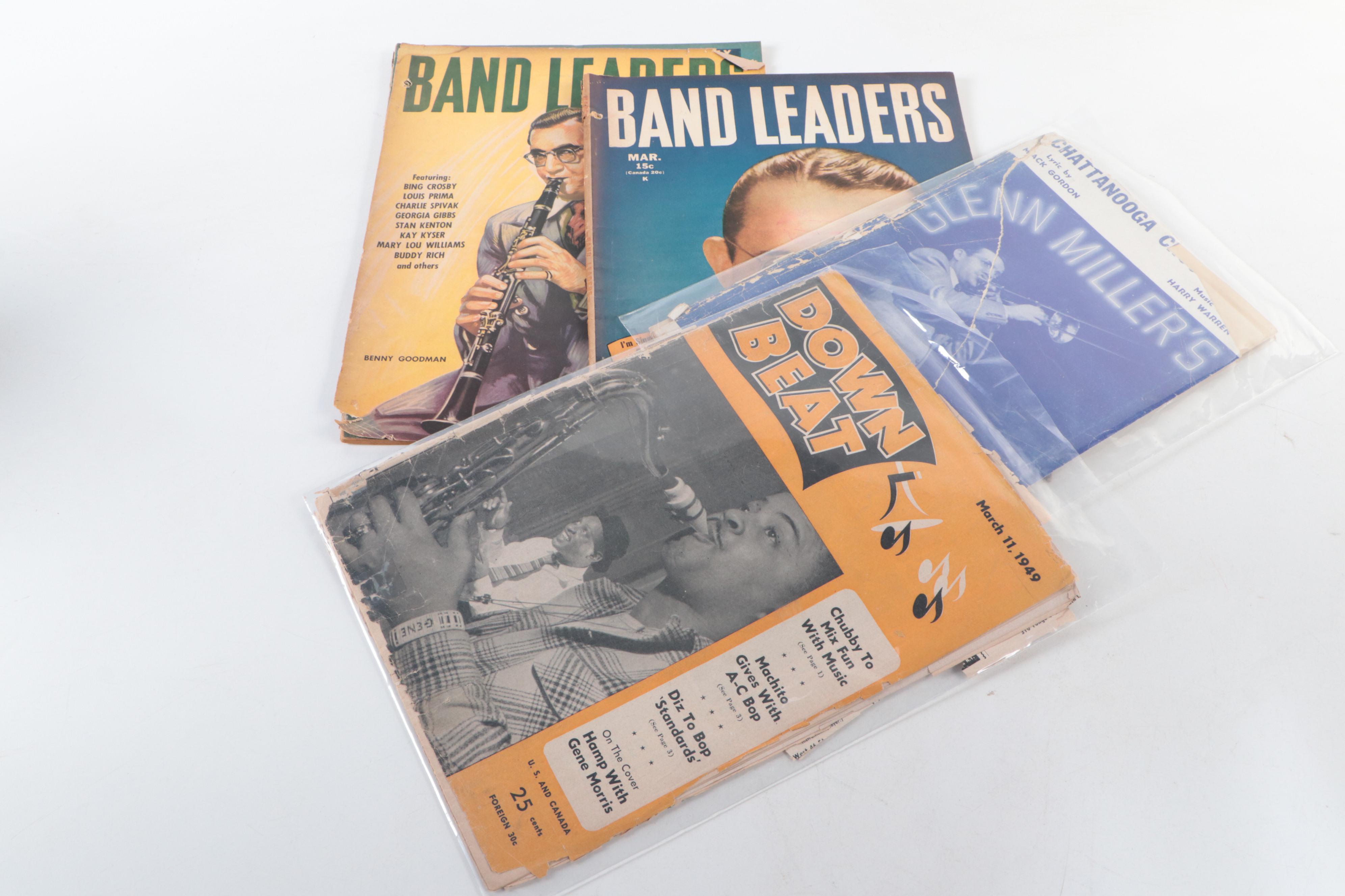 "Band Leaders" and "DownBeat" Magazines with Photo Prints, Pamphlets and More