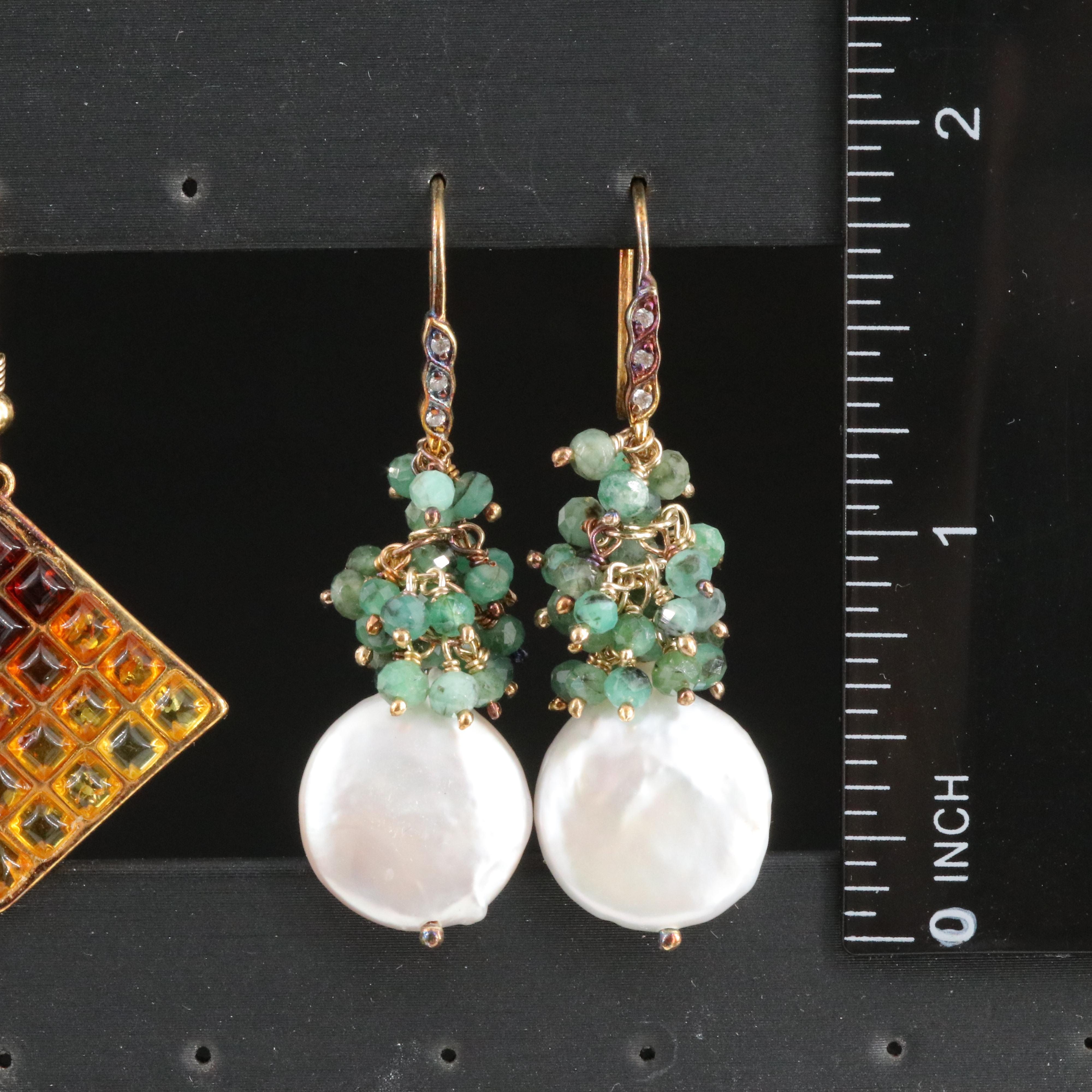 Sterling Earrings Including Pearl, Zircon and Amber
