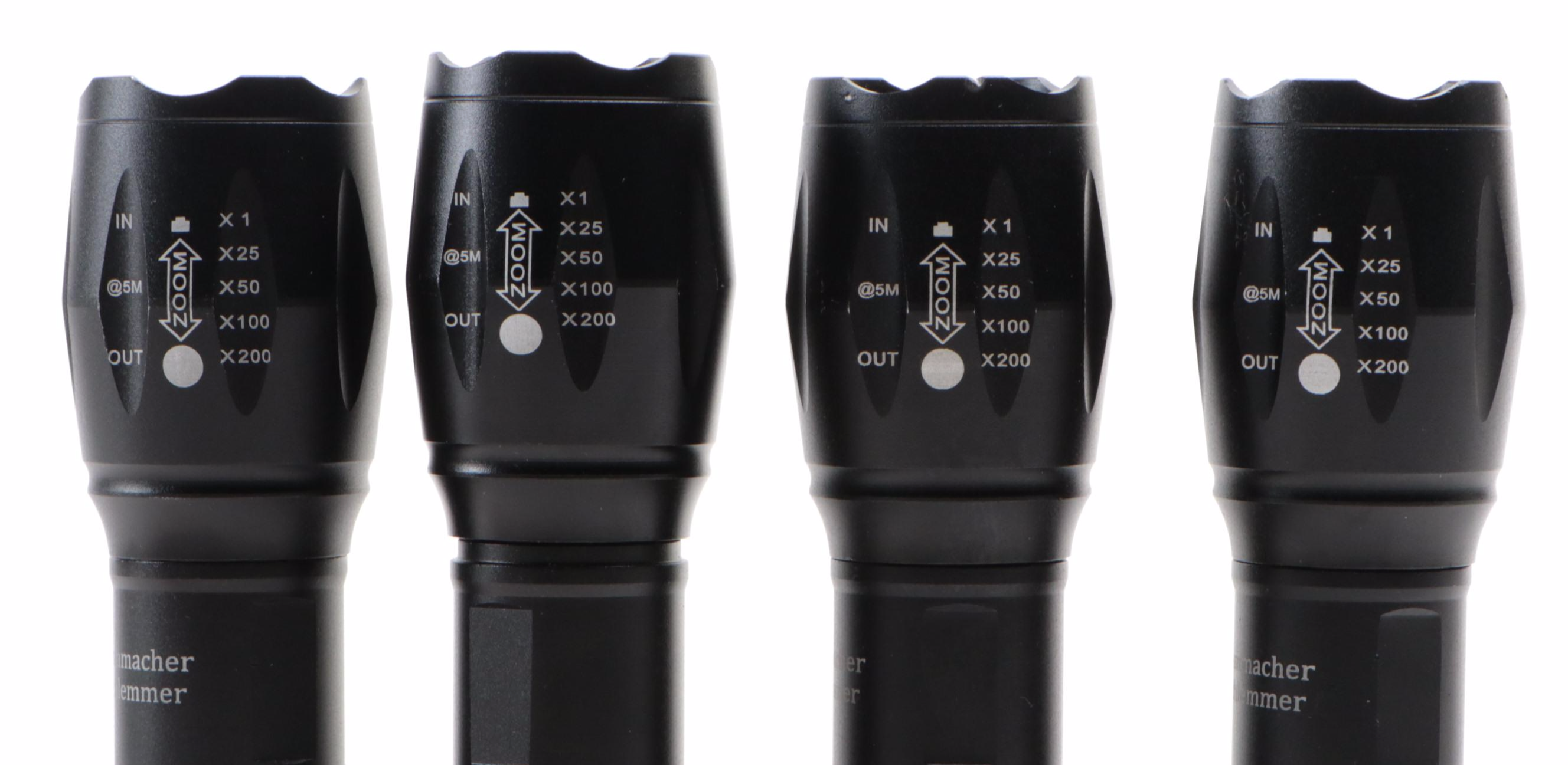 Adjustable Beam Tactical Flashlights in Black, Set of Four