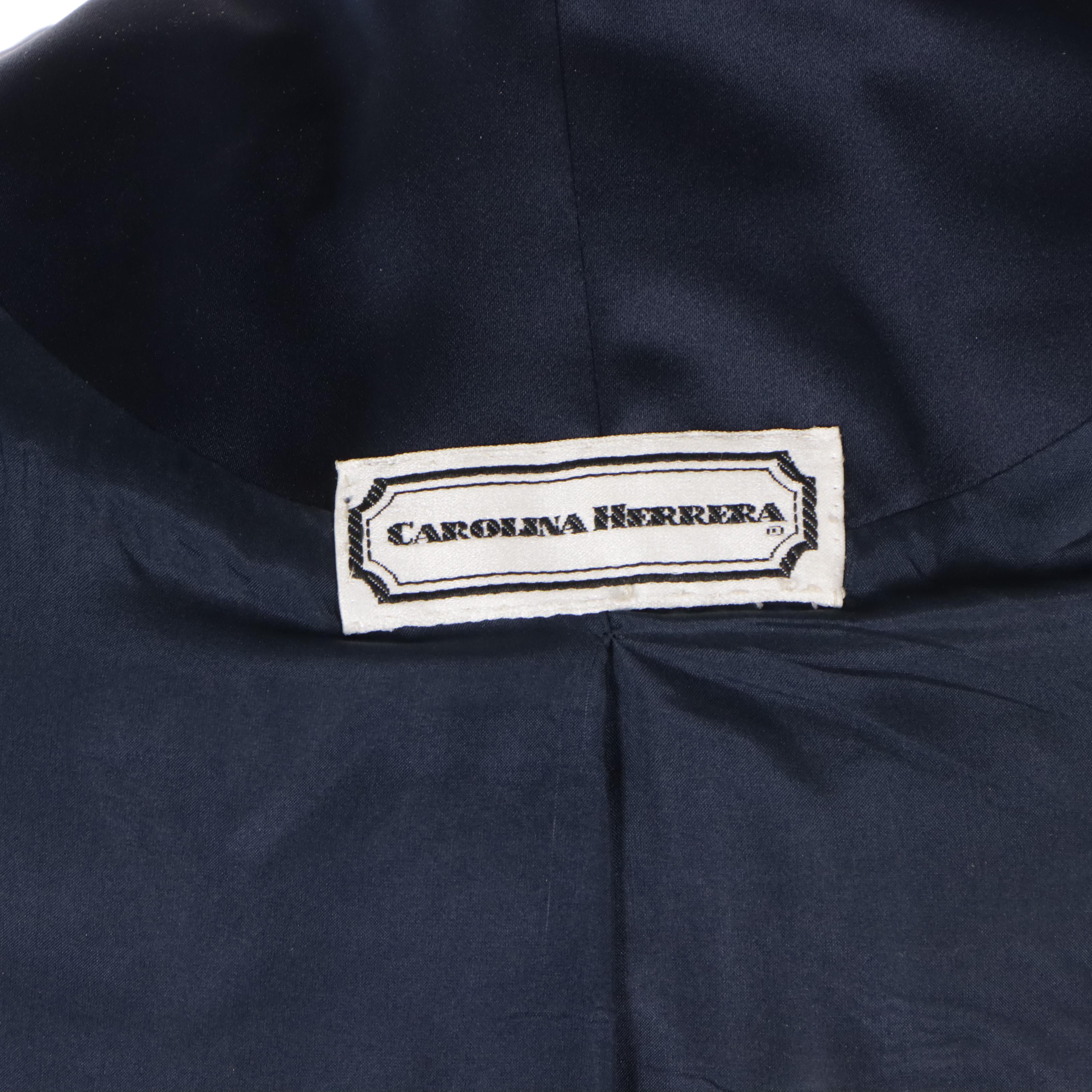 Carolina Herrera Leaf Appliqué Royal Blue Dress, Navy Blue Wool Pants Suit