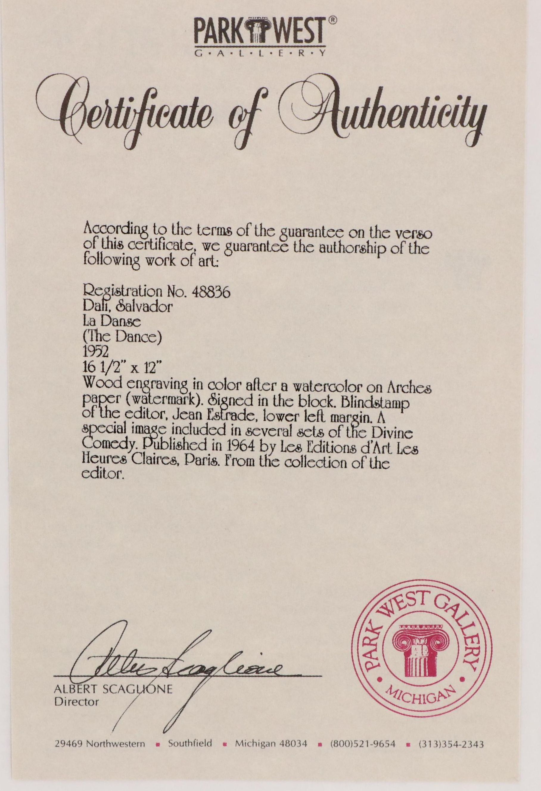 Salvador Dalí Wood Engraving "Le Danse"