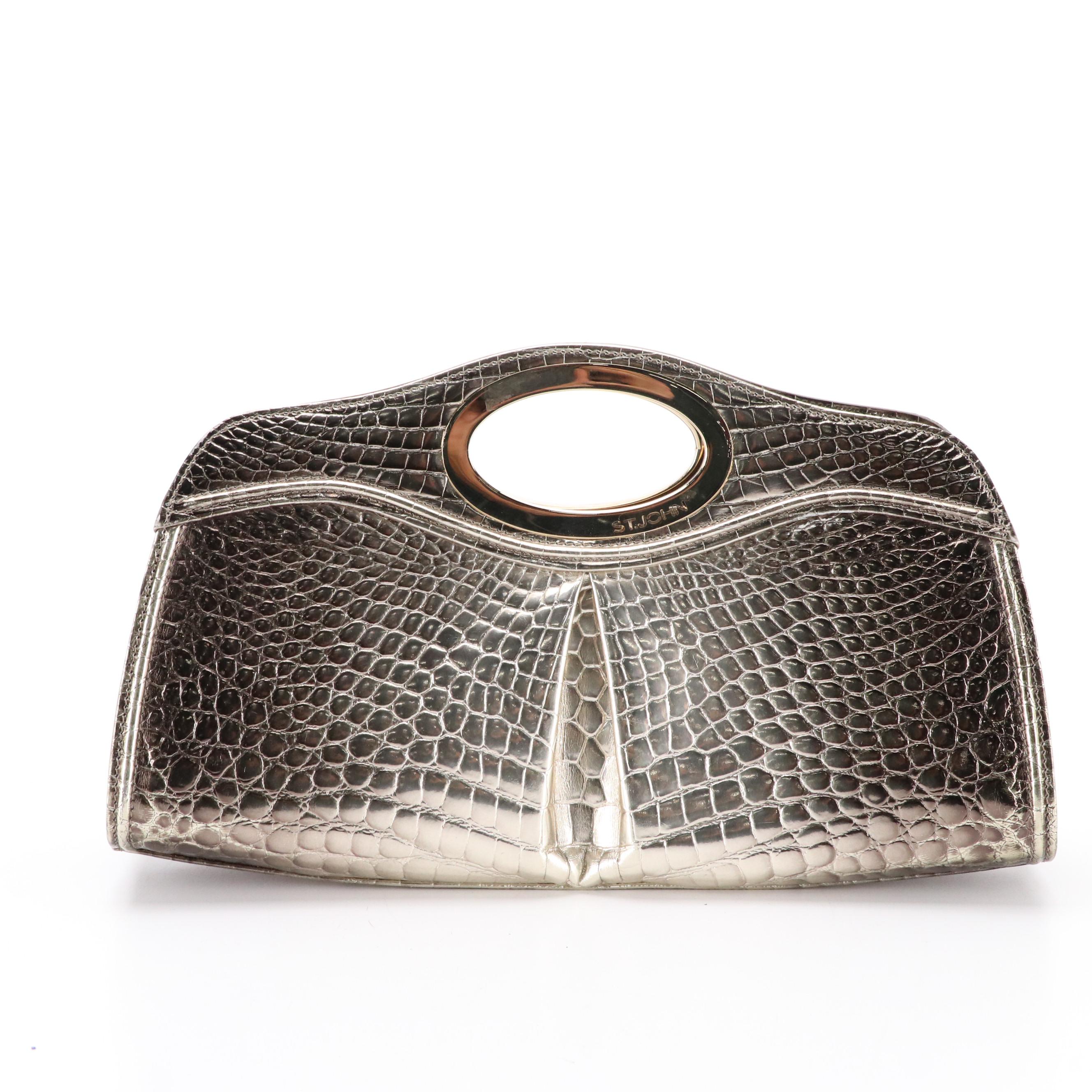 St. John Metallic Embossed Leather Clutch, XXI Secolo Canvas and Leather Handbag