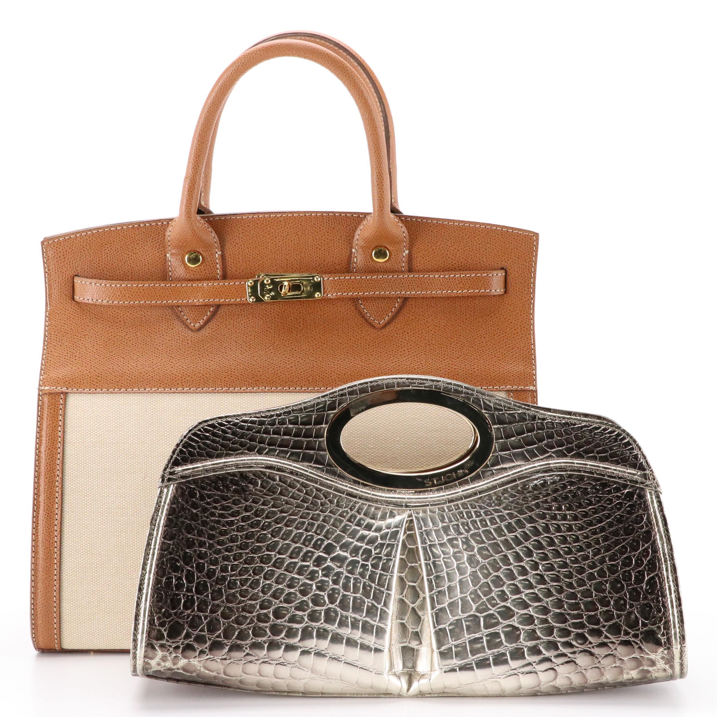 St. John Metallic Embossed Leather Clutch, XXI Secolo Canvas and Leather Handbag