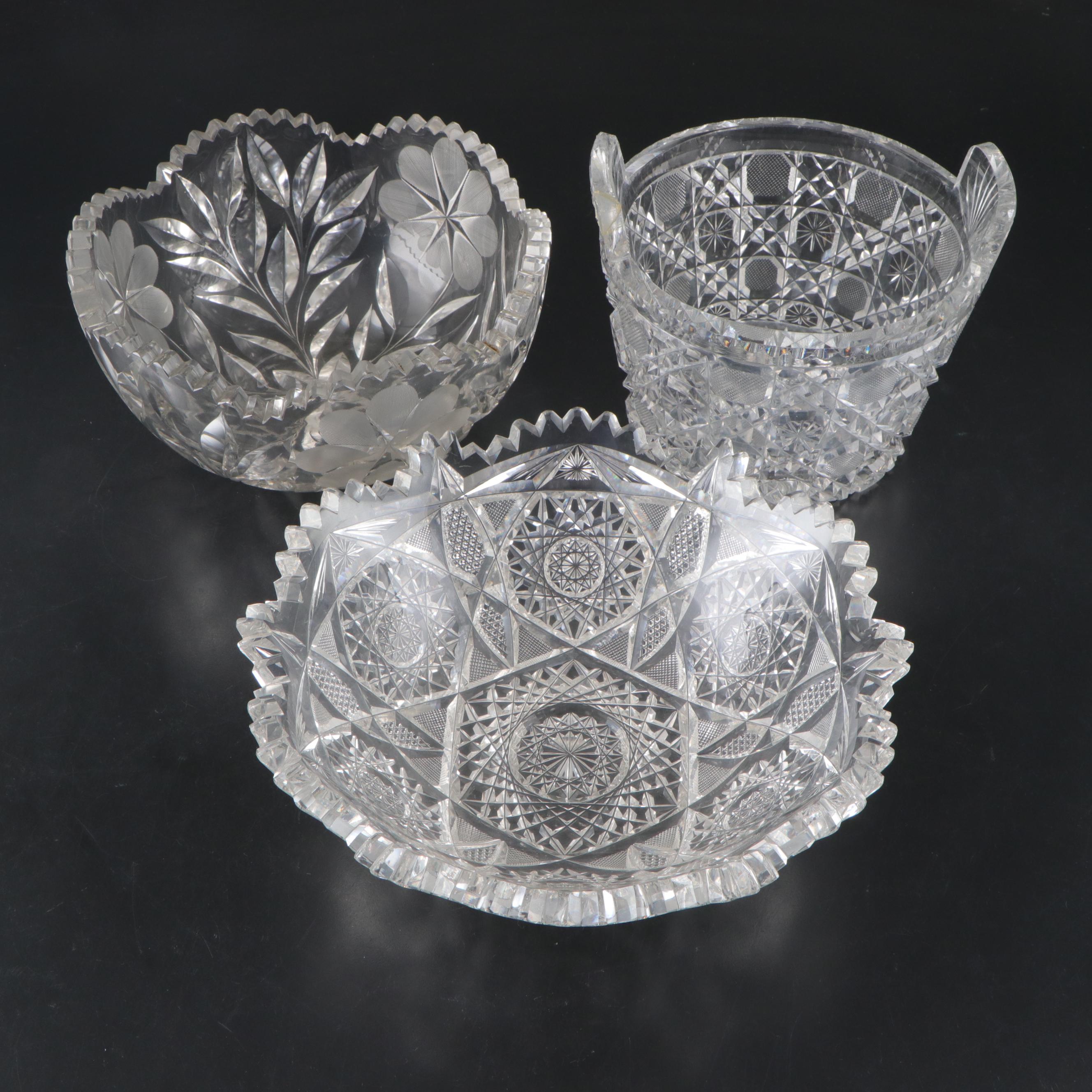 American Brilliant Style Cut Glass Bowl with Cut Glass Ice Bucket and More