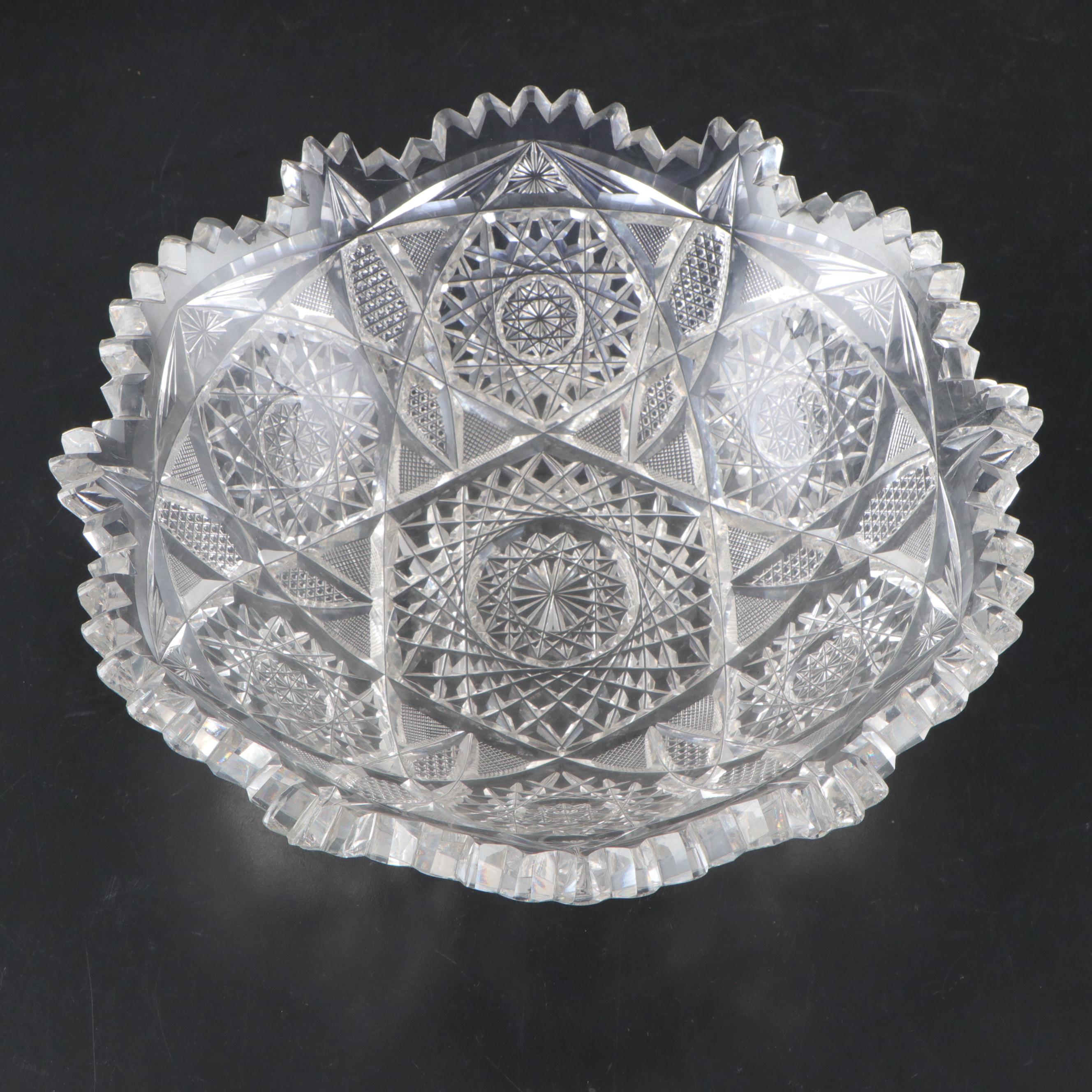 American Brilliant Style Cut Glass Bowl with Cut Glass Ice Bucket and More