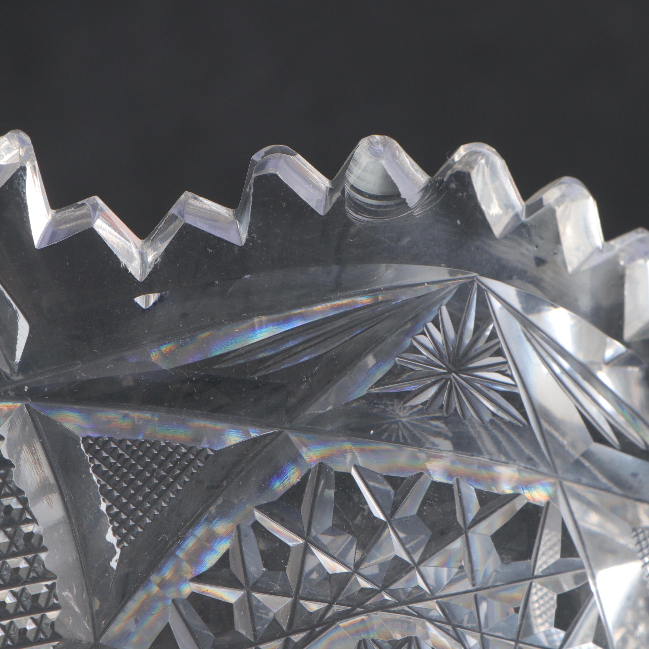 American Brilliant Style Cut Glass Bowl with Cut Glass Ice Bucket and More