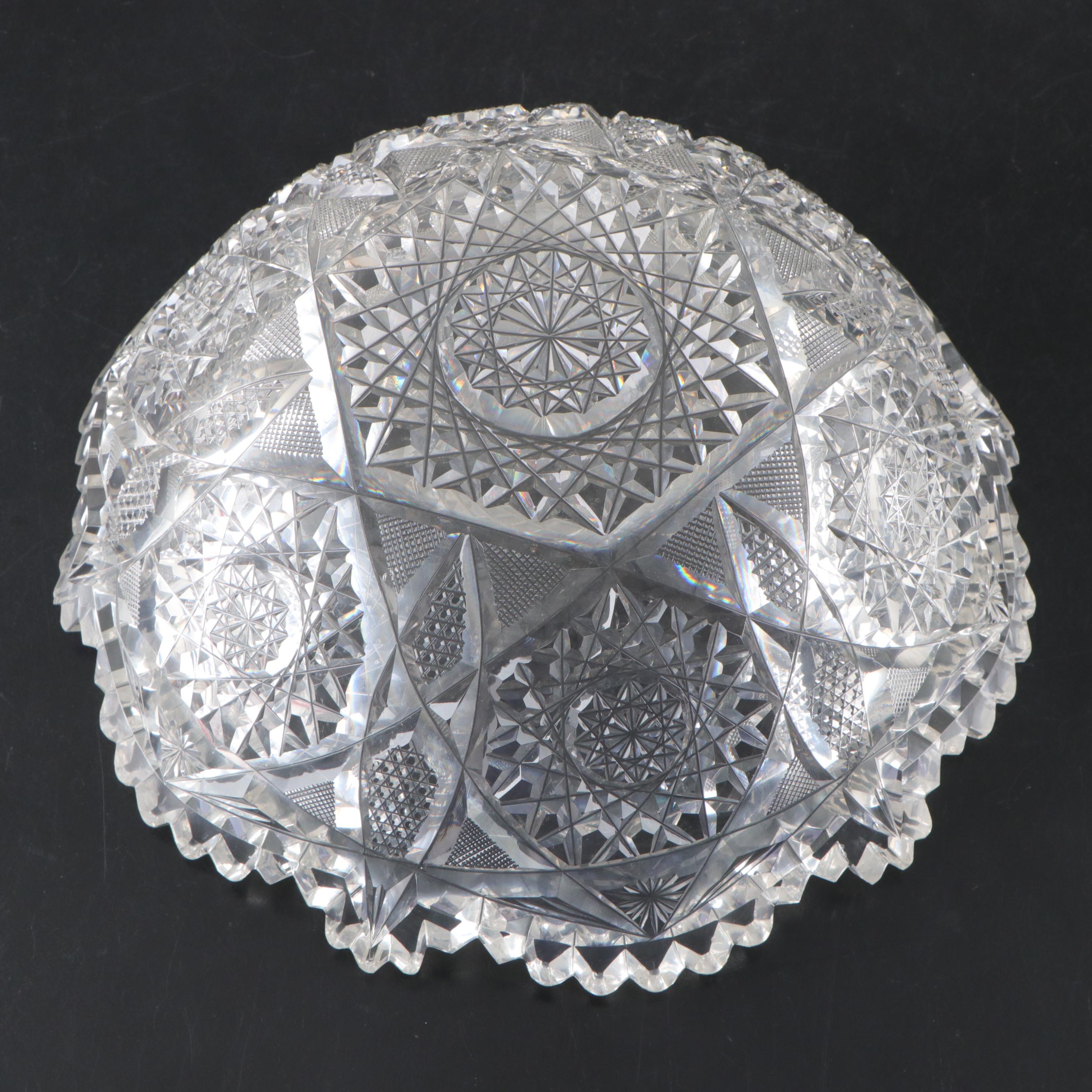 American Brilliant Style Cut Glass Bowl with Cut Glass Ice Bucket and More