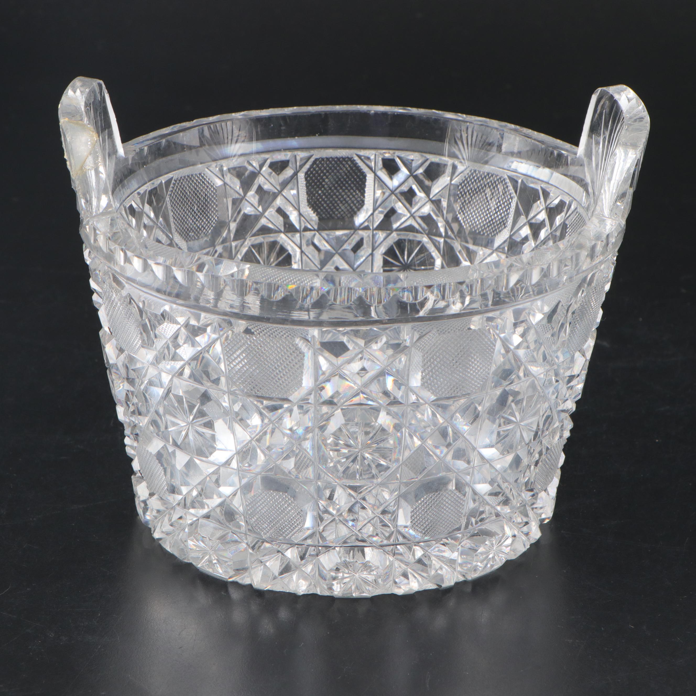 American Brilliant Style Cut Glass Bowl with Cut Glass Ice Bucket and More