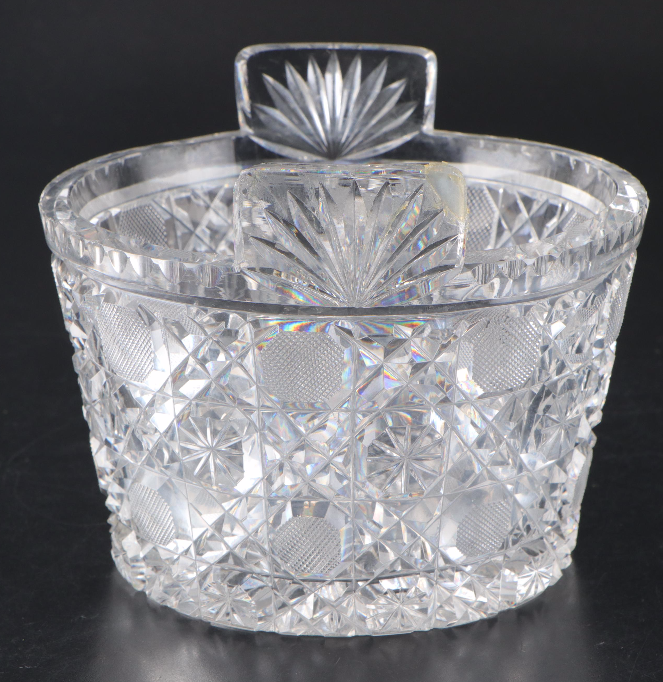American Brilliant Style Cut Glass Bowl with Cut Glass Ice Bucket and More