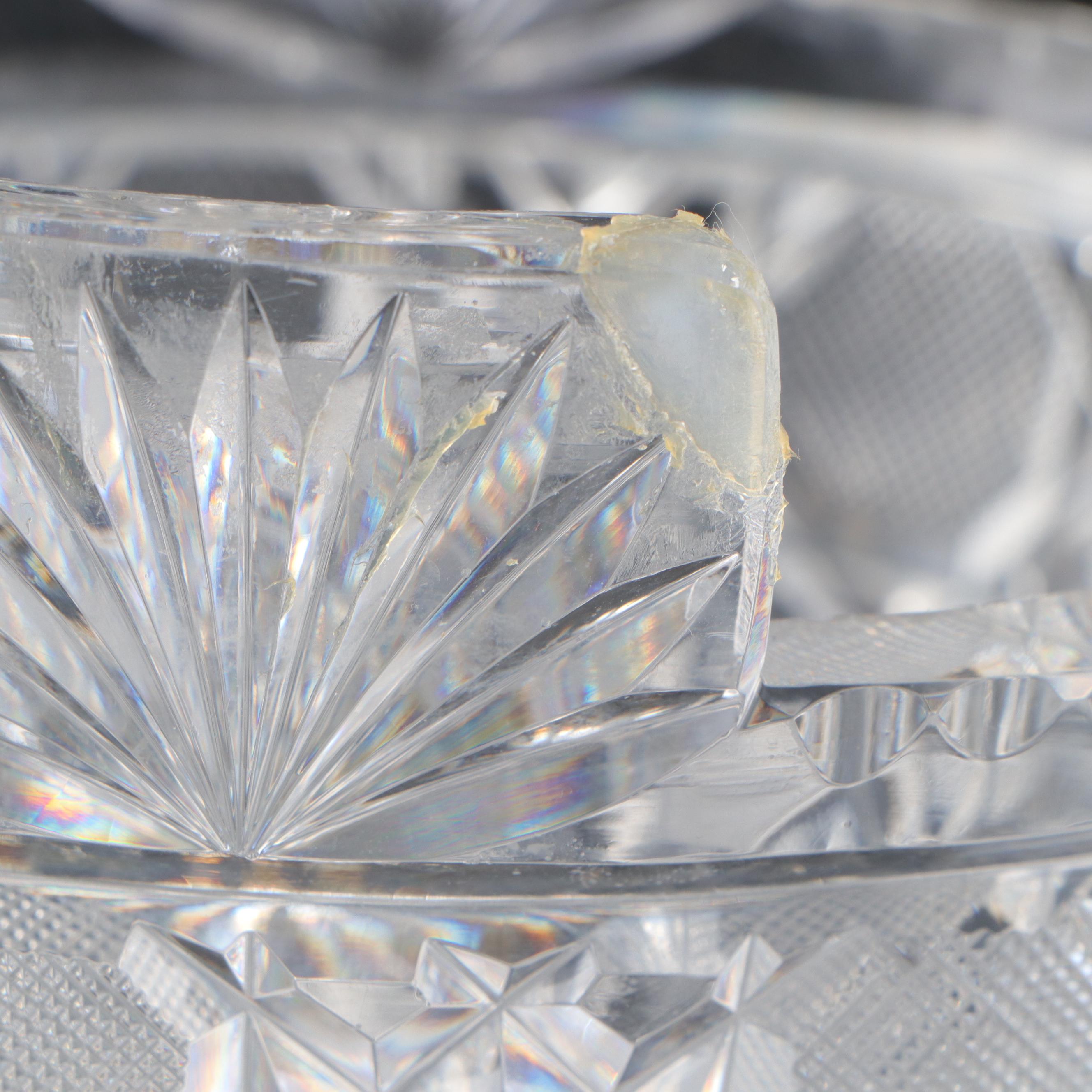 American Brilliant Style Cut Glass Bowl with Cut Glass Ice Bucket and More