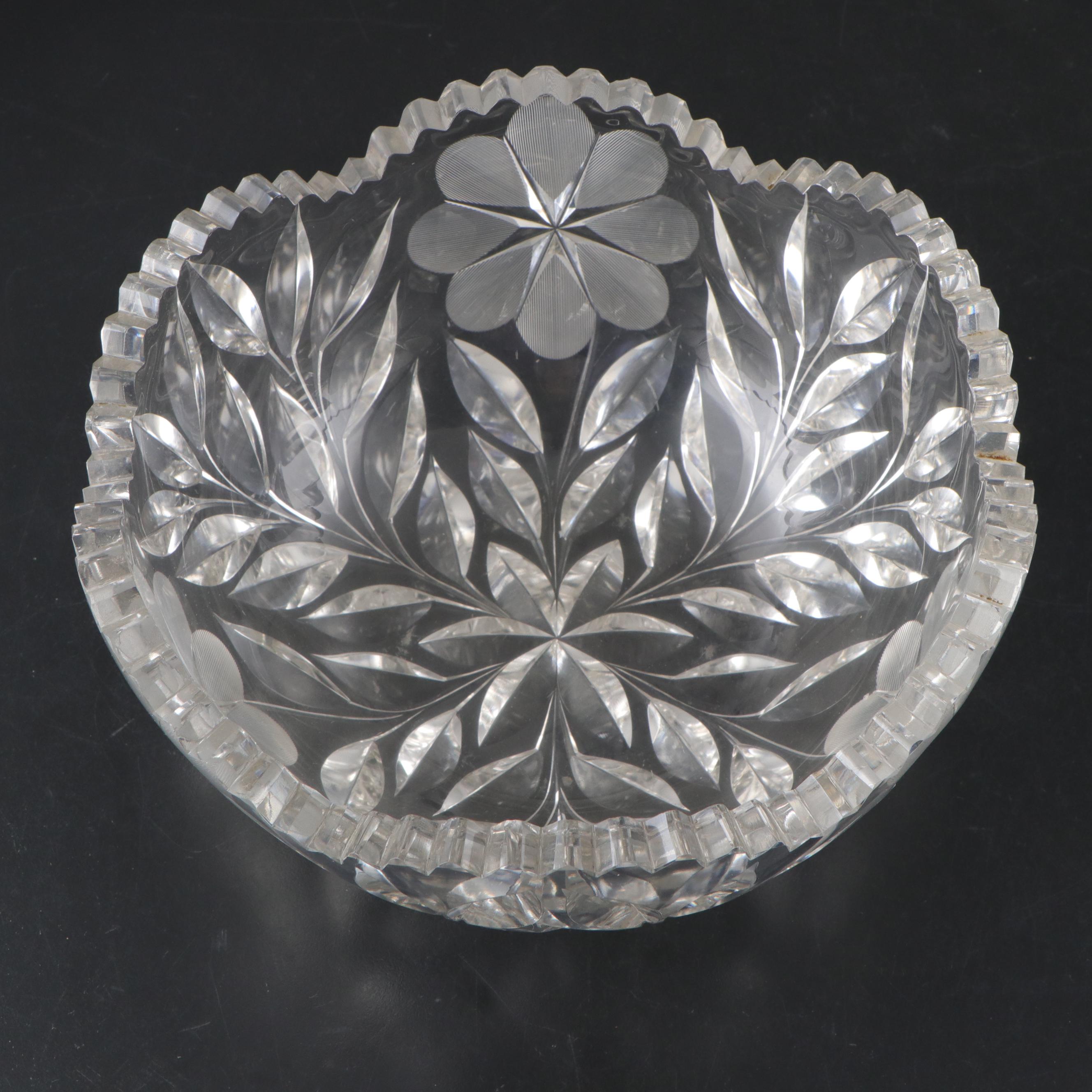 American Brilliant Style Cut Glass Bowl with Cut Glass Ice Bucket and More