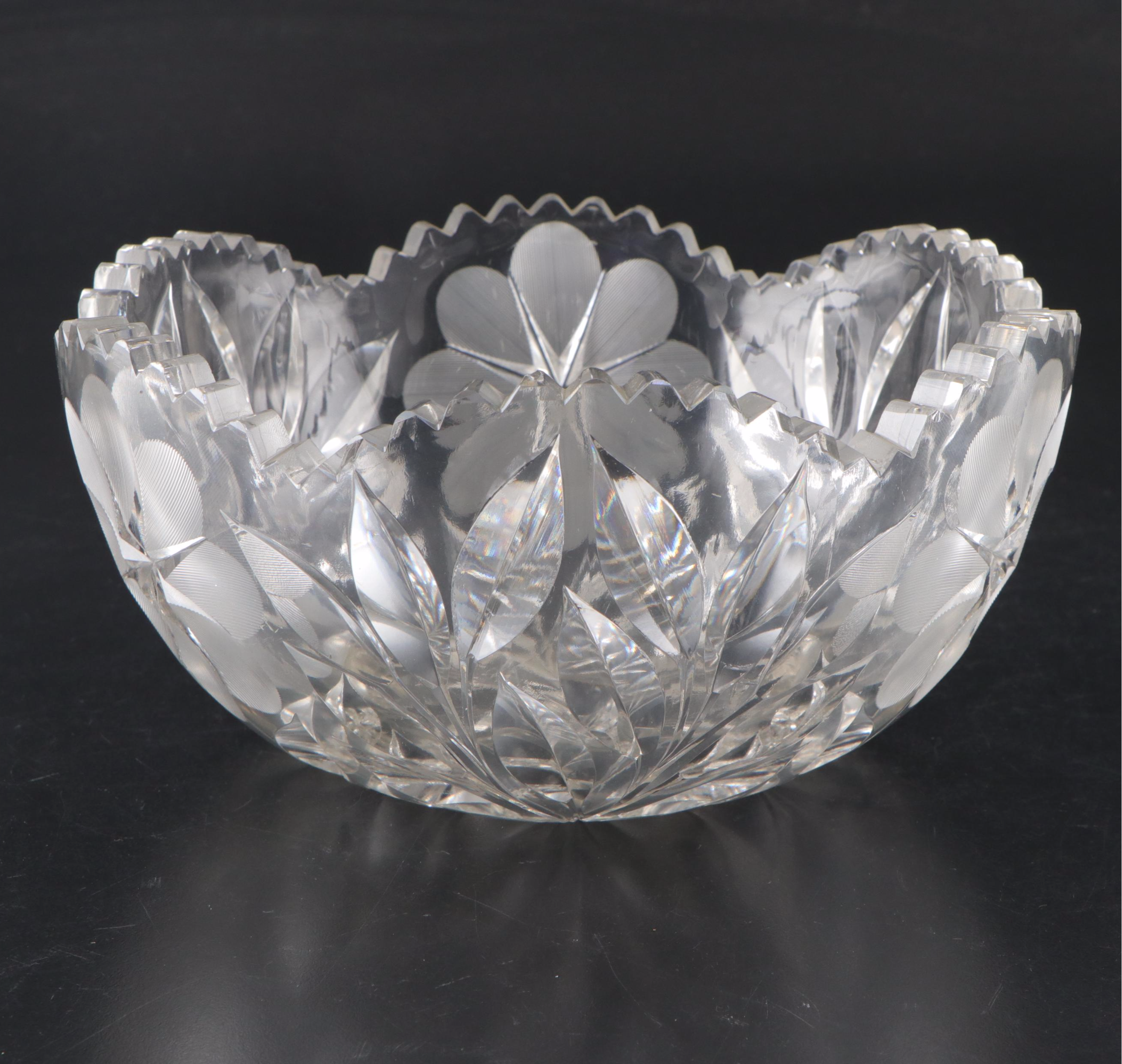 American Brilliant Style Cut Glass Bowl with Cut Glass Ice Bucket and More