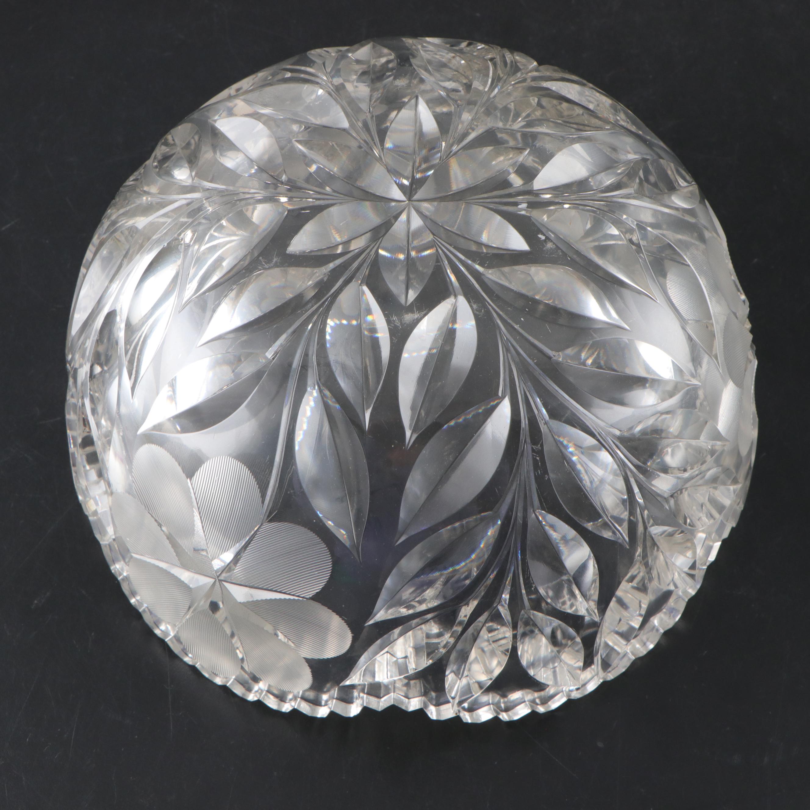 American Brilliant Style Cut Glass Bowl with Cut Glass Ice Bucket and More